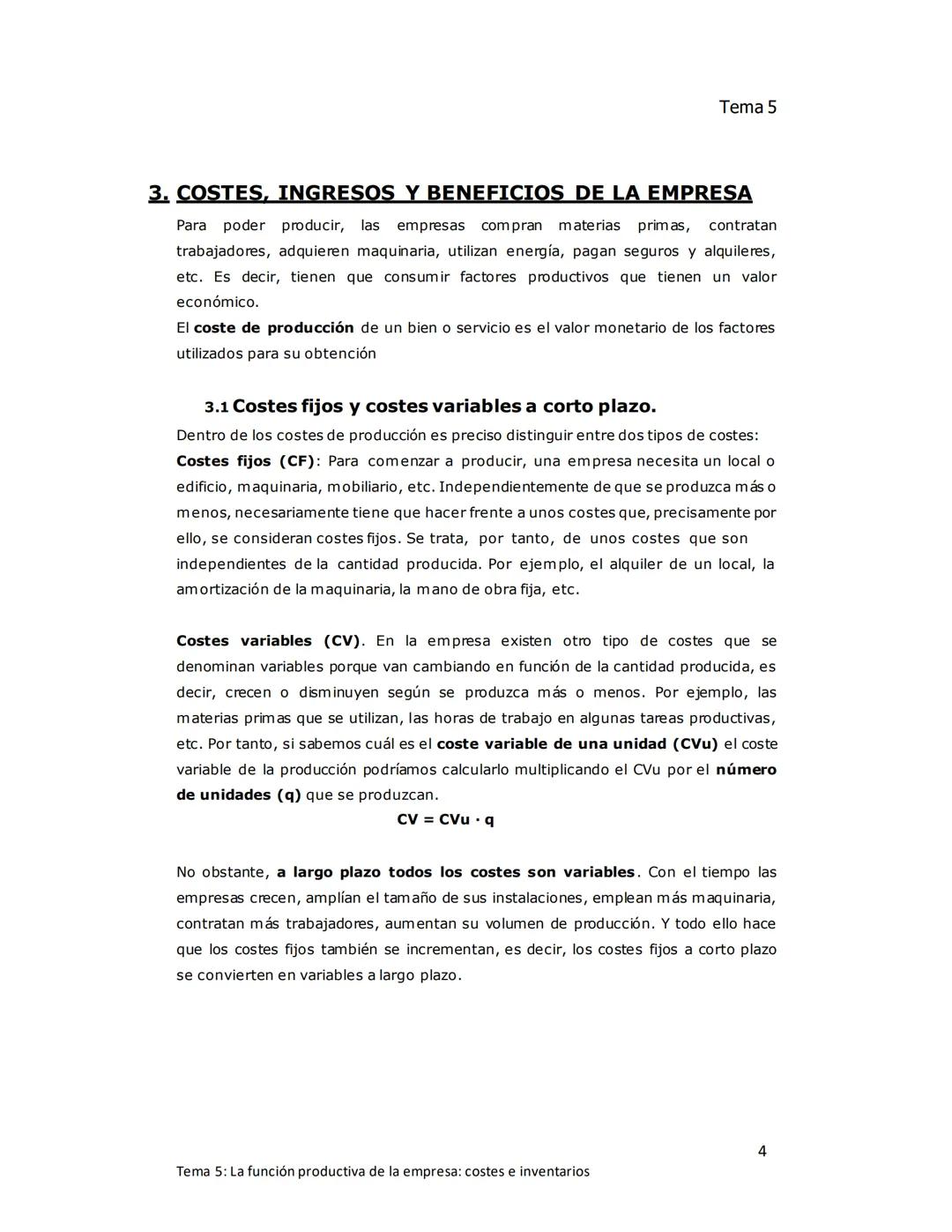 Tema 5
TEMA 5: LA FUNCIÓN PRODUCTIVA DE LA
EMPRESA: Costes e inventarios
1. EL ÁREA DE PRODUCCIÓN DE LA EMPRESA
Producir consiste en increme