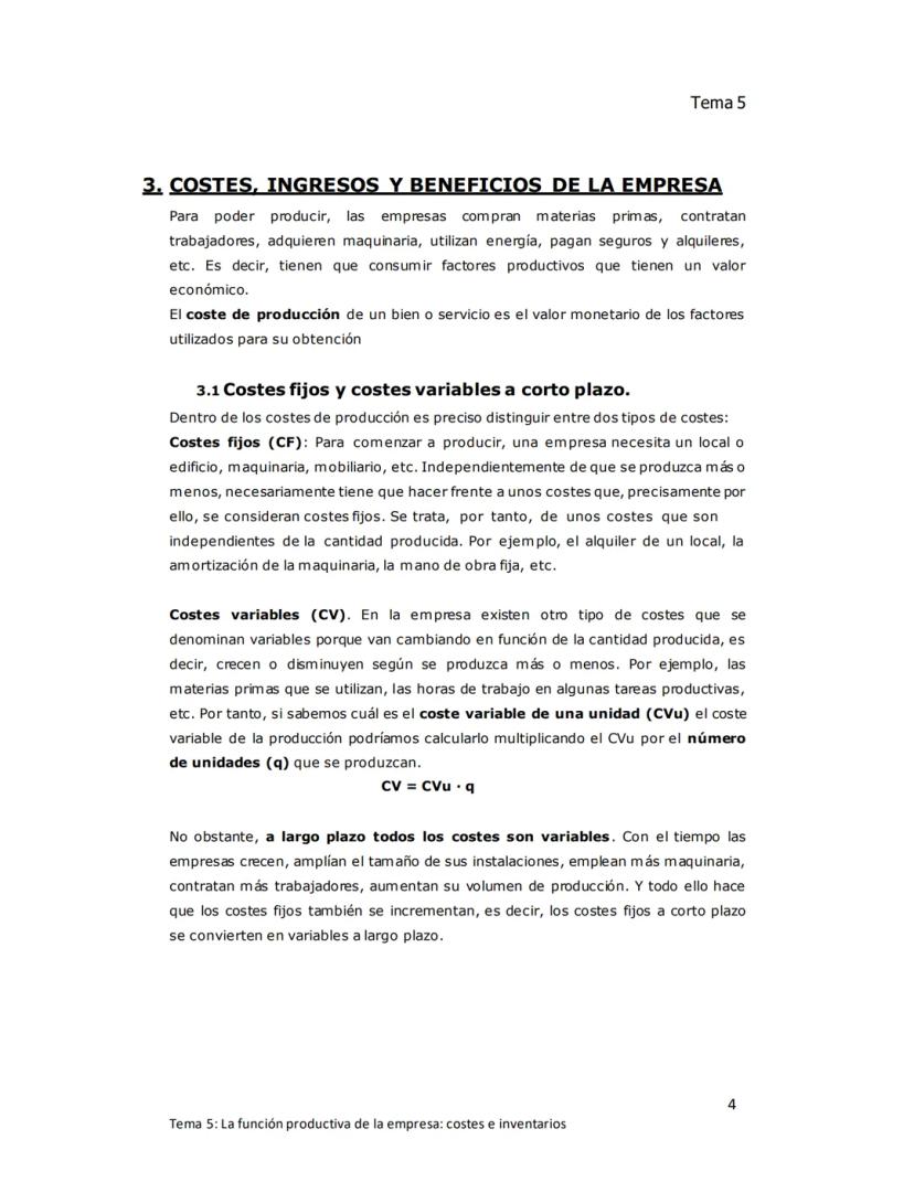 Tema 5
TEMA 5: LA FUNCIÓN PRODUCTIVA DE LA
EMPRESA: Costes e inventarios
1. EL ÁREA DE PRODUCCIÓN DE LA EMPRESA
Producir consiste en increme