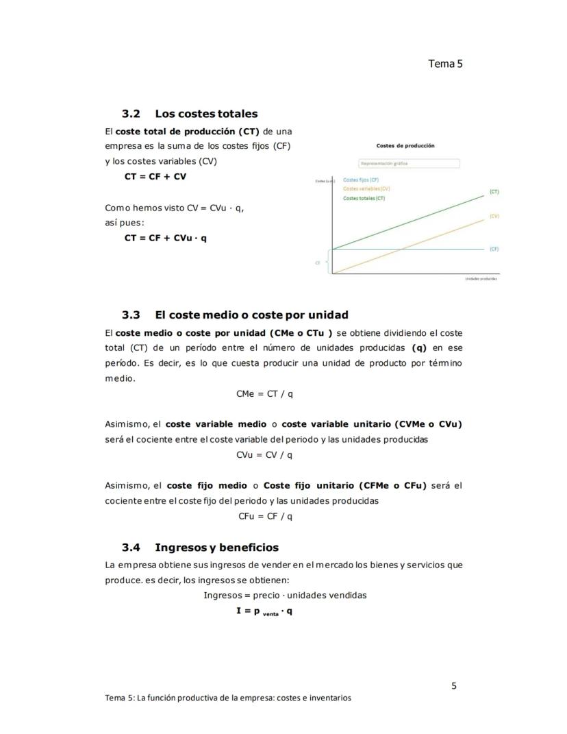 Tema 5
TEMA 5: LA FUNCIÓN PRODUCTIVA DE LA
EMPRESA: Costes e inventarios
1. EL ÁREA DE PRODUCCIÓN DE LA EMPRESA
Producir consiste en increme