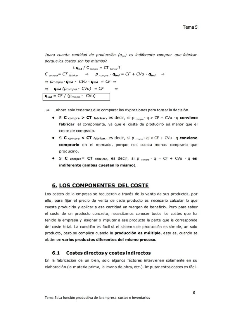 Tema 5
TEMA 5: LA FUNCIÓN PRODUCTIVA DE LA
EMPRESA: Costes e inventarios
1. EL ÁREA DE PRODUCCIÓN DE LA EMPRESA
Producir consiste en increme