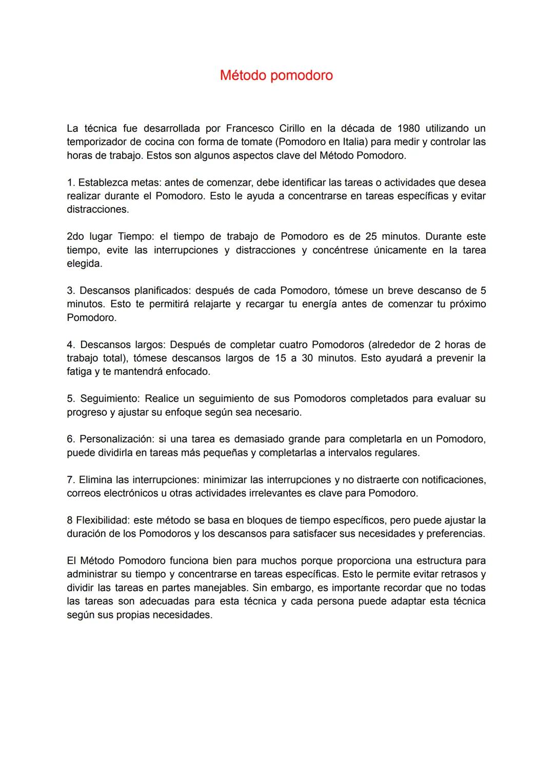 Método pomodoro
La técnica fue desarrollada por Francesco Cirillo en la década de 1980 utilizando un
temporizador de cocina con forma de tom