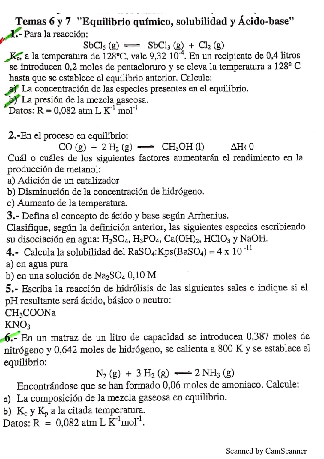Examen equilibrio quimico, solubilidad y acido base resuelto