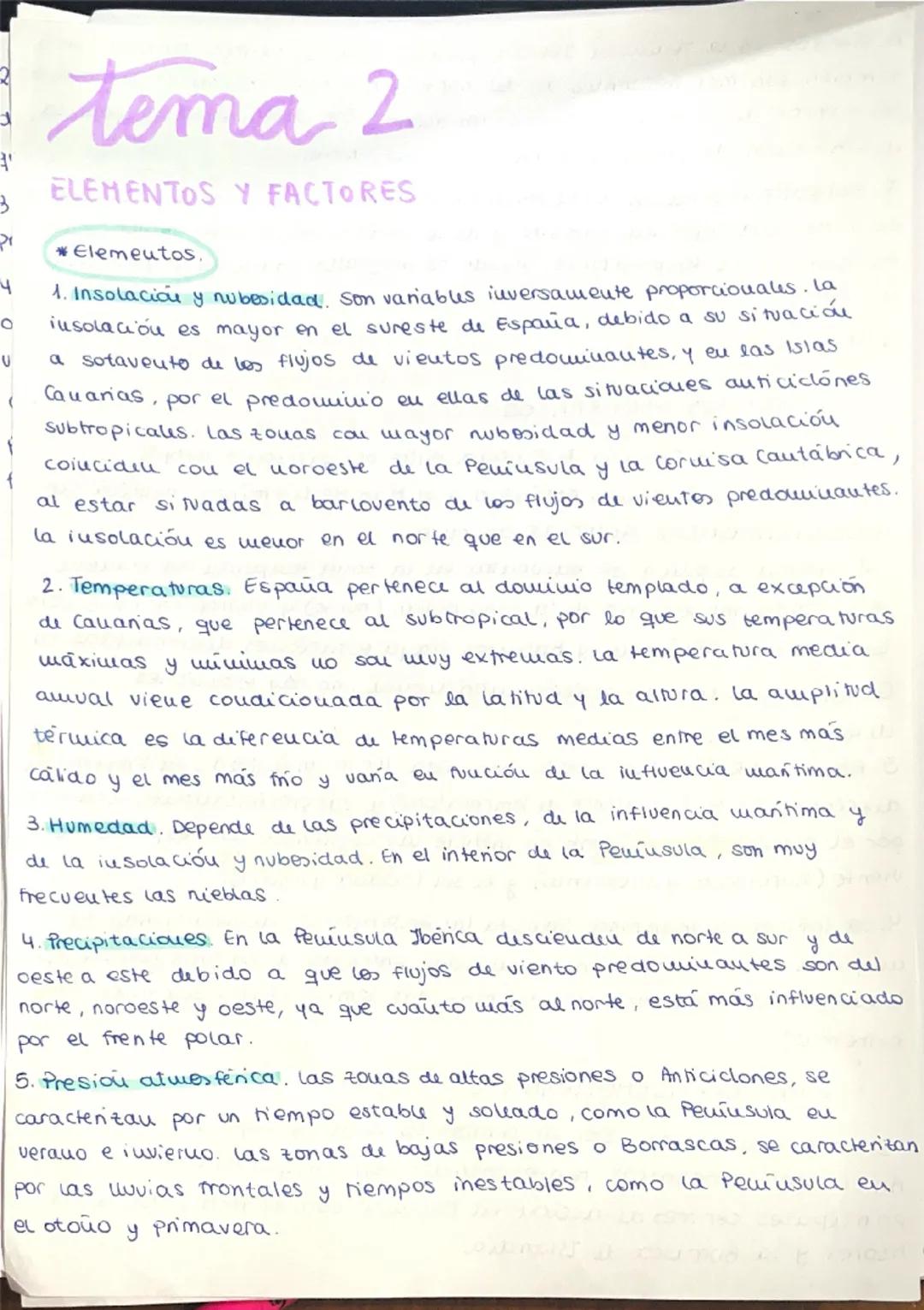 ギ
3.
Pr
4
0
U
(
tema 2
ELEMENTOS Y FACTORES
*Elemeutos.
1. Insolación y nubesidad. Son variables inversamente proporcionales. La
insolación 