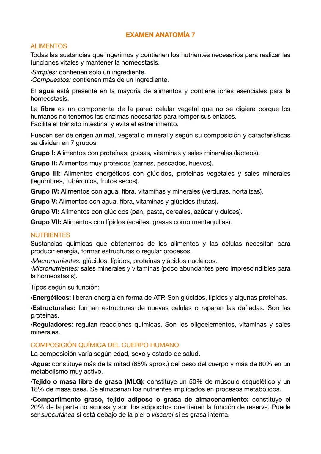 # ALIMENTOS
EXAMEN ANATOMÍA 7
Todas las sustancias que ingerimos y contienen los nutrientes necesarios para realizar las
funciones vitales y