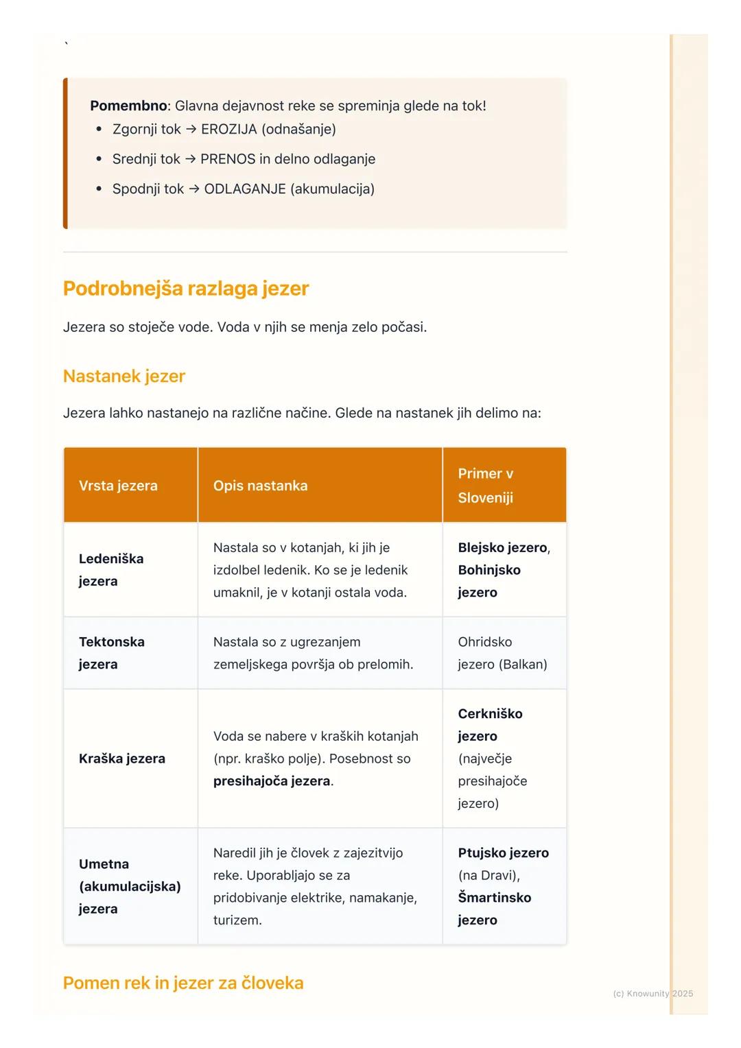 # Reke in jezera

## Uvod v reke in jezera

Reke in jezera so tekoče in stoječe vode na kopnem. So zelo pomembne za
življenje ljudi, živali 