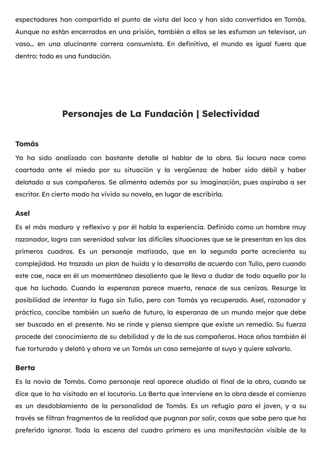 RESUMEN DE LA FUNDACIÓN | SELECTIVIDAD
La Fundación fue la última obra de Buero Vallejo estrenada en 1974, durante el régimen de
Franco. En 