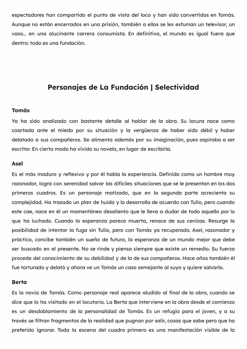 RESUMEN DE LA FUNDACIÓN | SELECTIVIDAD
La Fundación fue la última obra de Buero Vallejo estrenada en 1974, durante el régimen de
Franco. En 