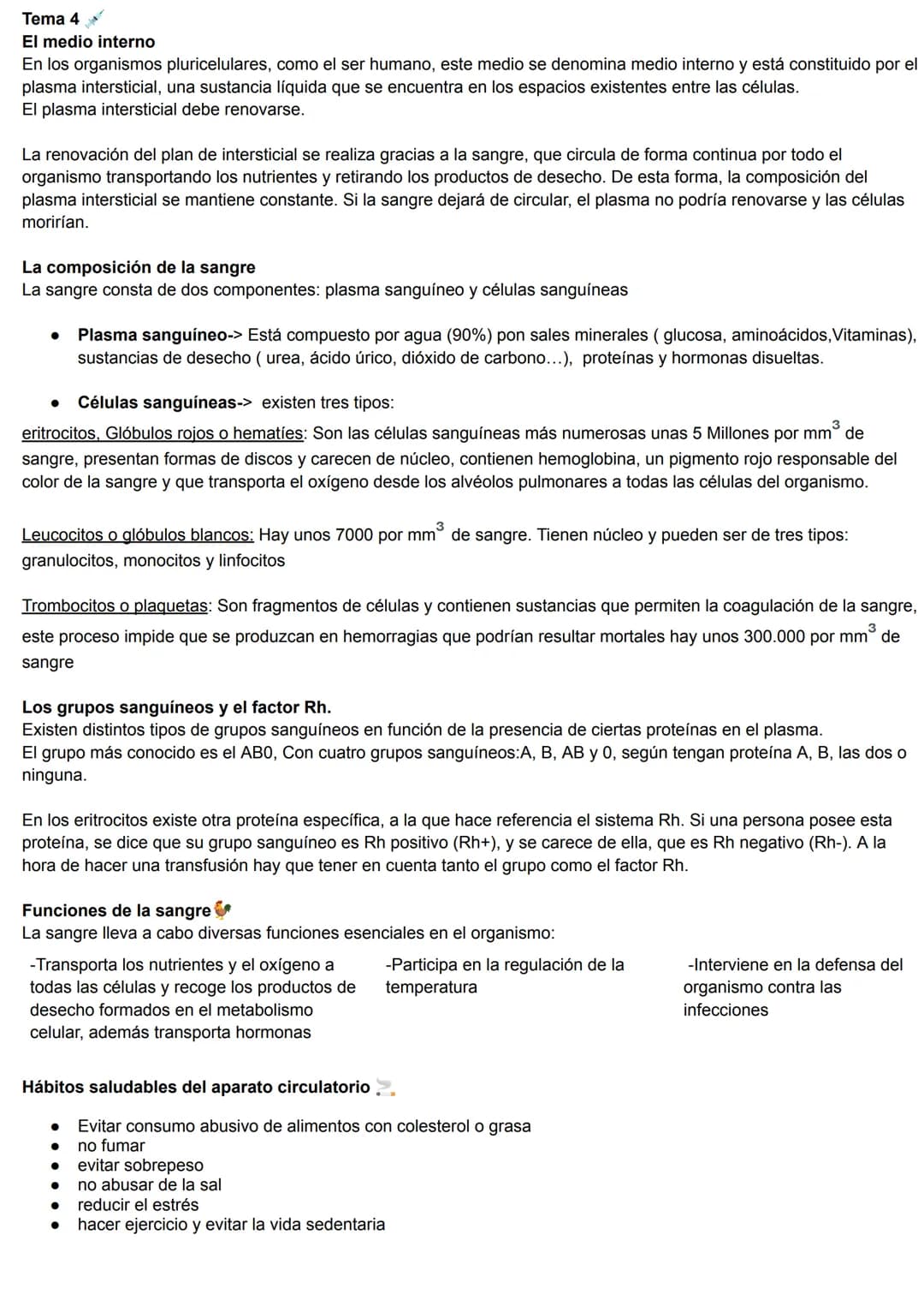 Tema 4
El medio interno
En los organismos pluricelulares, como el ser humano, este medio se denomina medio interno y está constituido por el