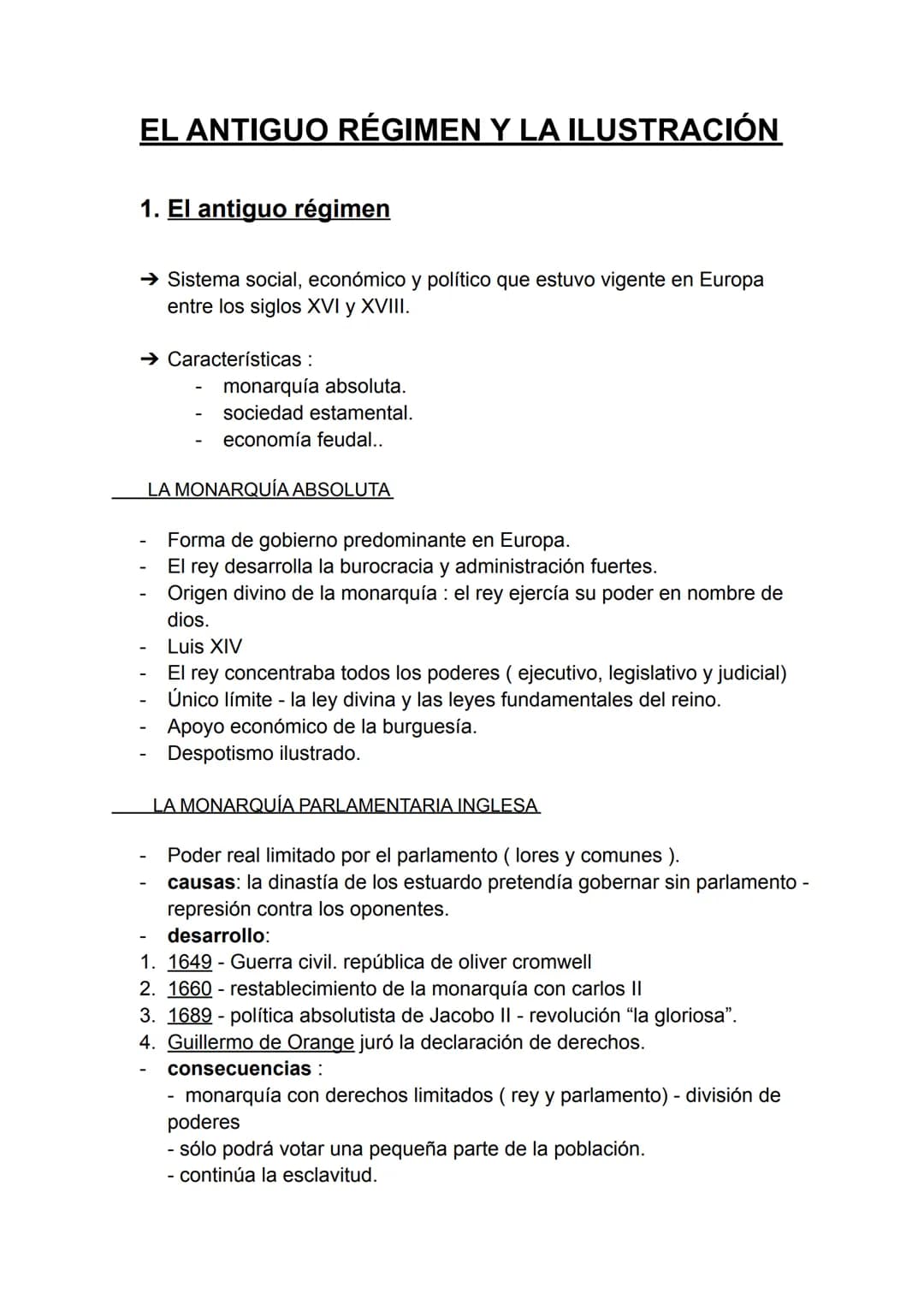 EL ANTIGUO RÉGIMEN Y LA ILUSTRACIÓN
1. El antiguo régimen
→ Sistema social, económico y político que estuvo vigente en Europa
entre los sigl