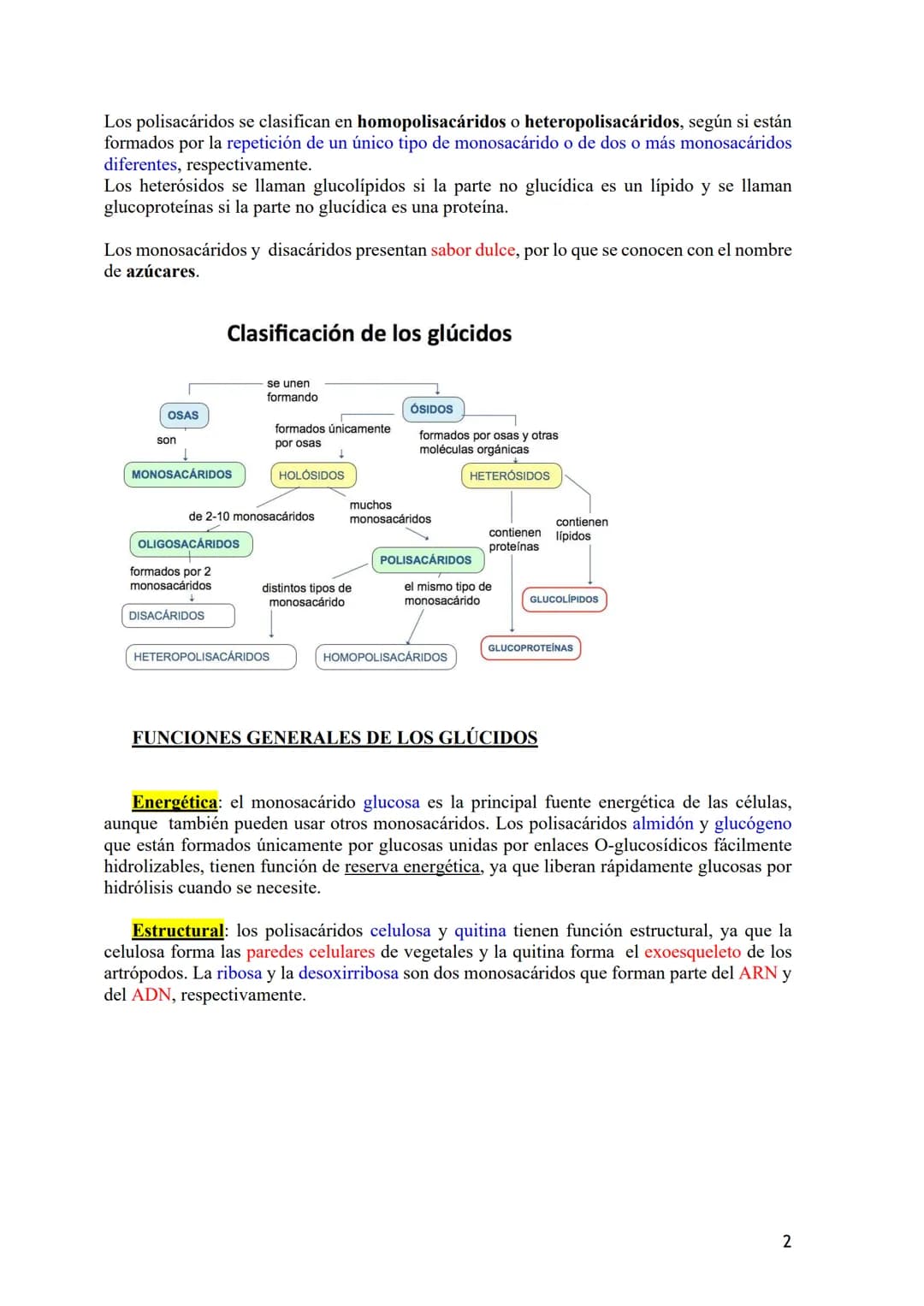 TEMA 2.- GLÚCIDOS
1. Composición química general y nomenclatura. Funciones generales (energética y
estructural) y clasificación (monosacárid