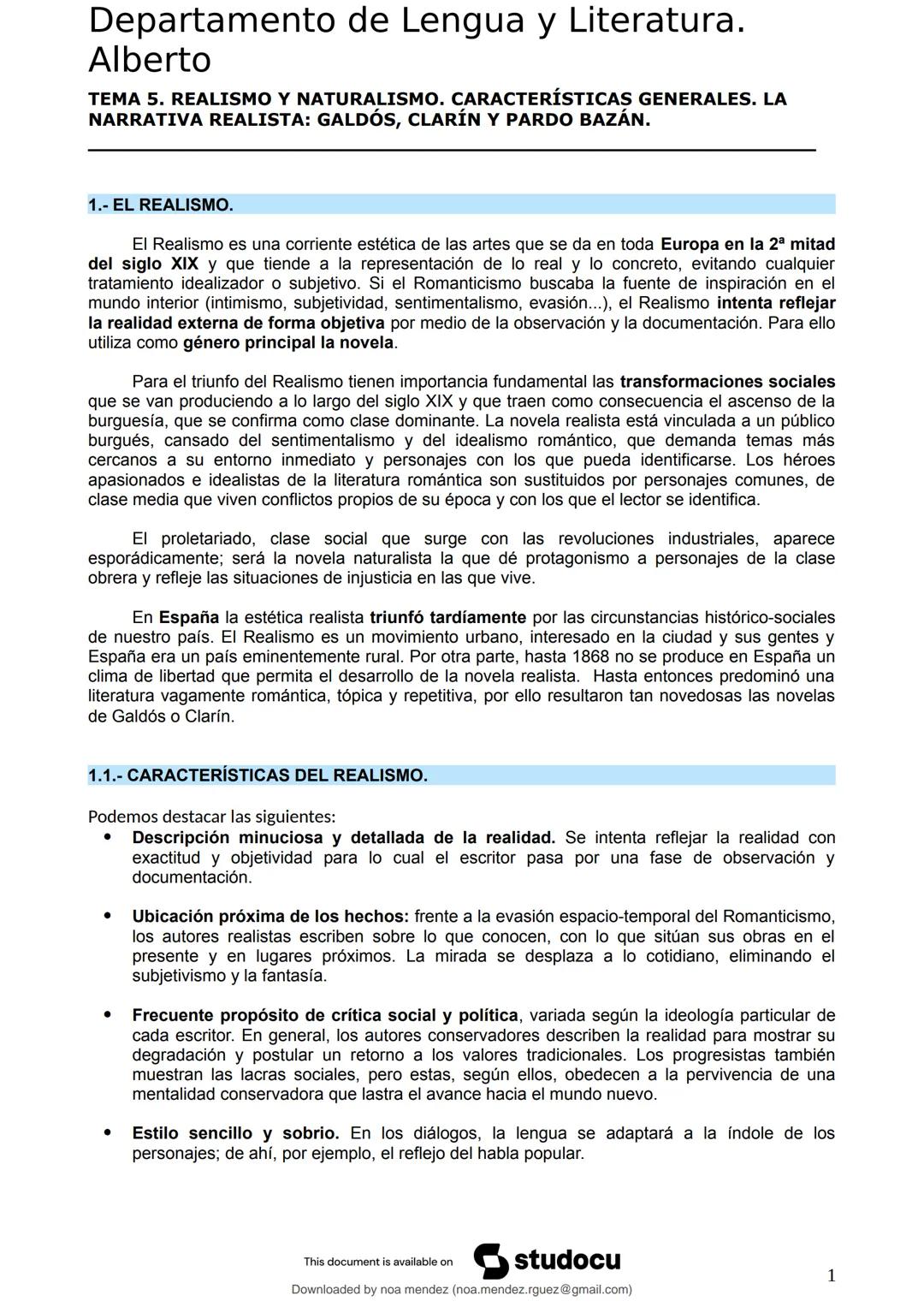 studocu

TEMA 5 Realismo y Naturalismo. Galdós, Clarín Y Pardo
Bazán

Lengua Castellana y Literatura II (Instituto de Educación Secundaria V