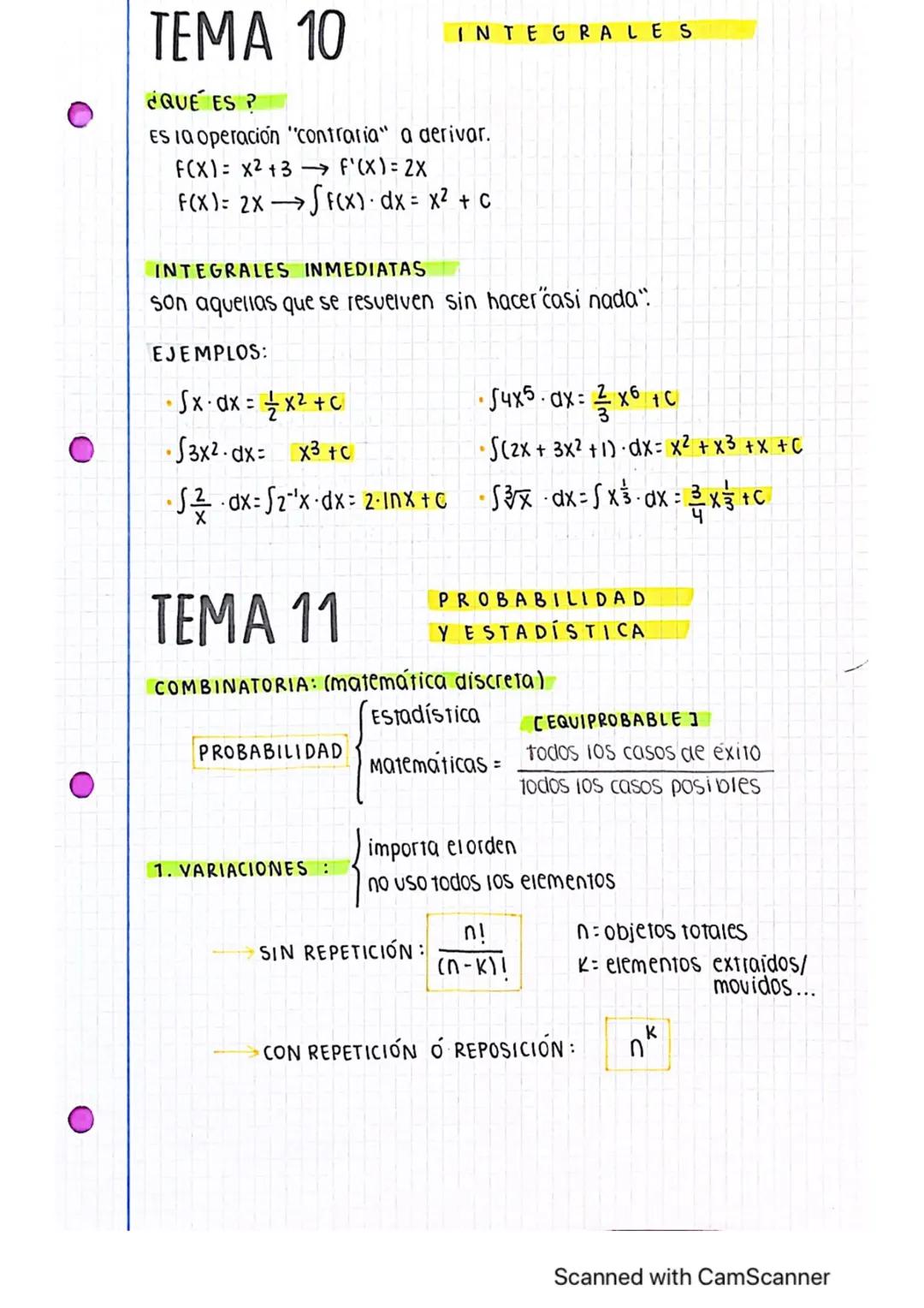 Tema 10 - Integrales y Tema 11 - Probabilidad y Estadística I