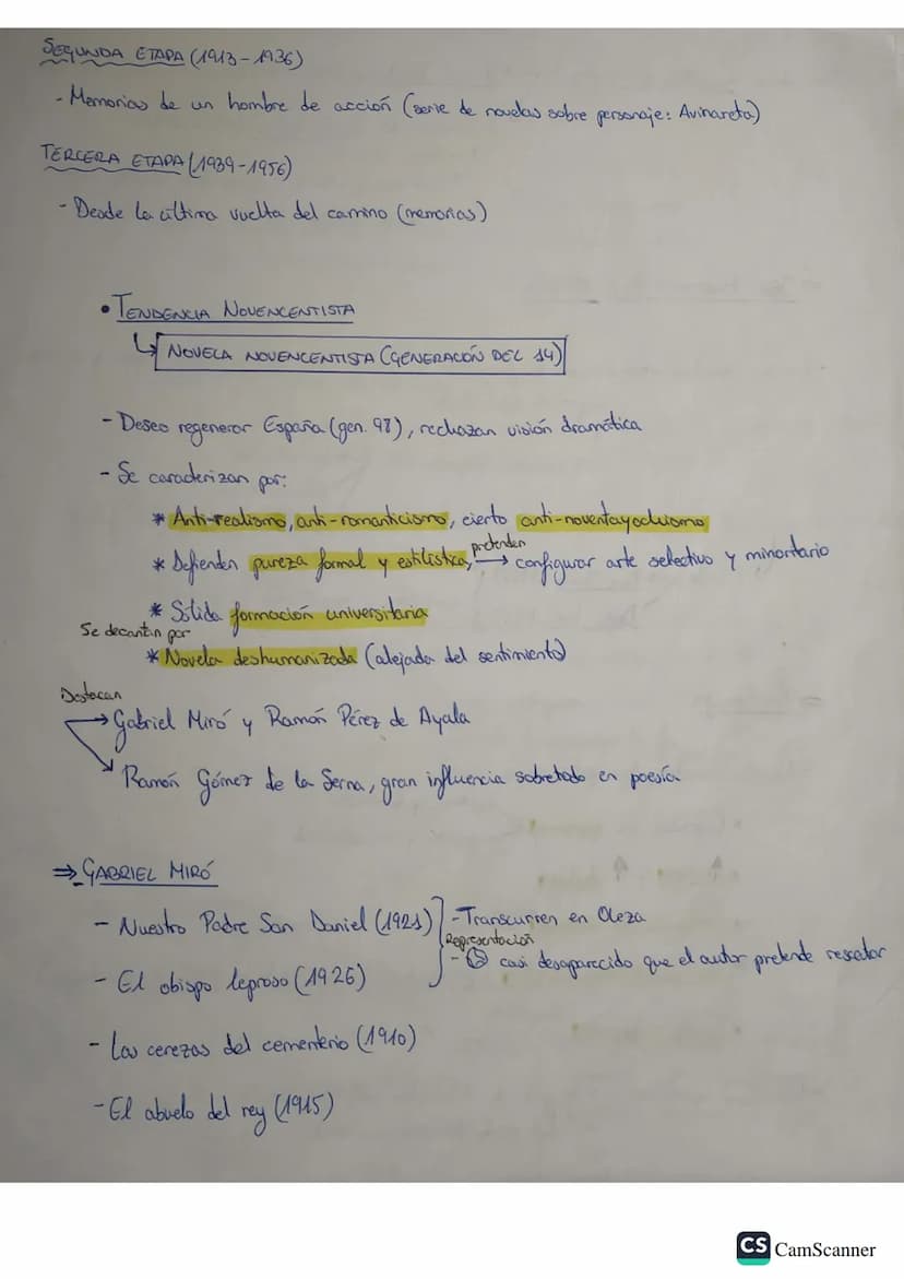 
<p>La novela desde principios del siglo XX hasta 1939 abarca una serie de tendencias y autores representativos que reflejan el contexto his