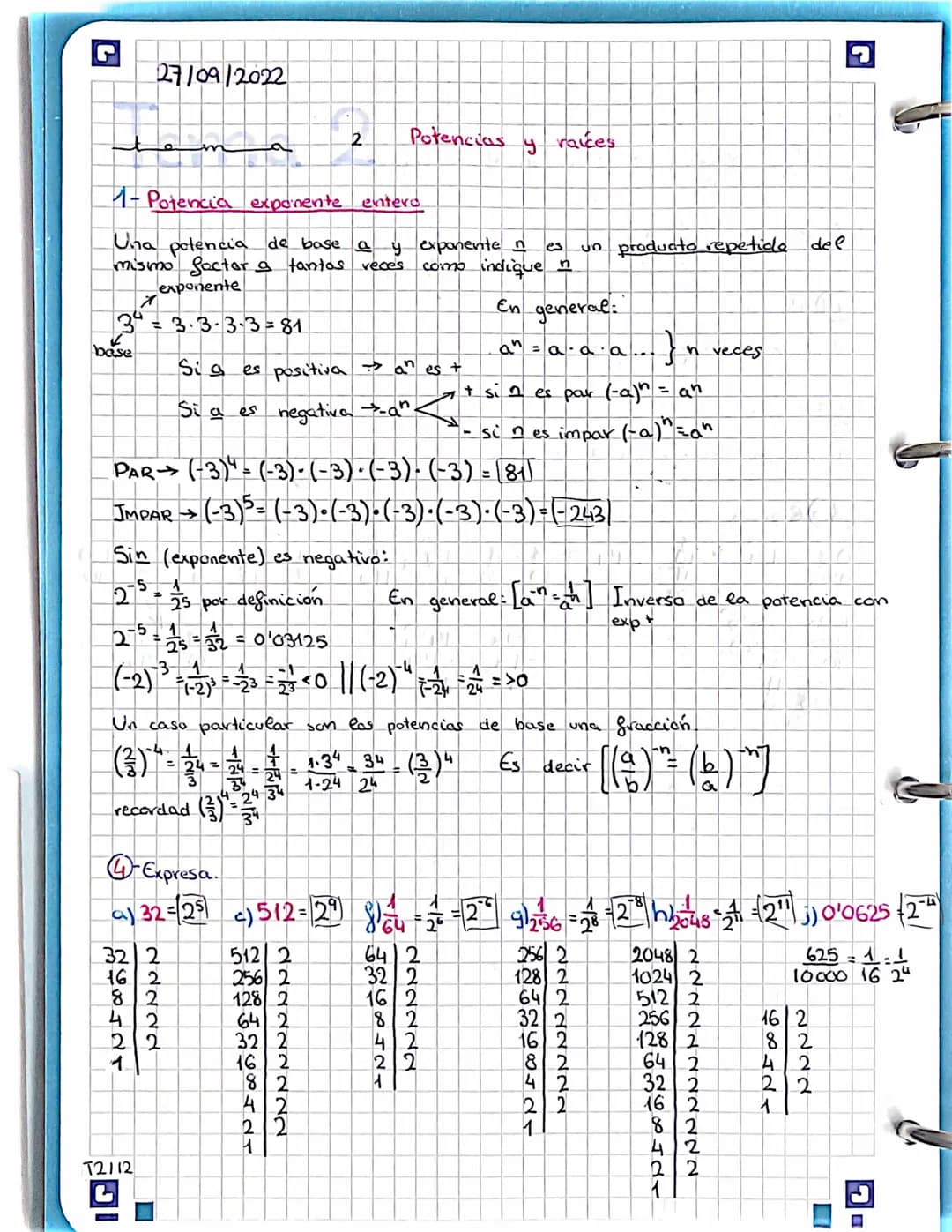 
<p>La base <em>X^3</em> se define como 3·3·3=81.</p>
<ol>
<li><strong>Potencia con exponente entero</strong><br />
La potencia de base <em>