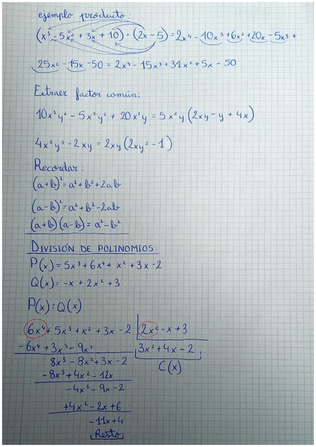 Tema 2: Polinomios y fracciones
algebraicas
1. Polinomios. Operaciones:
1
3 x 5 + 14x4 - 1 x³ + √ = x² + 4 + polinomio grado 5
2
3x5
14x"
1
