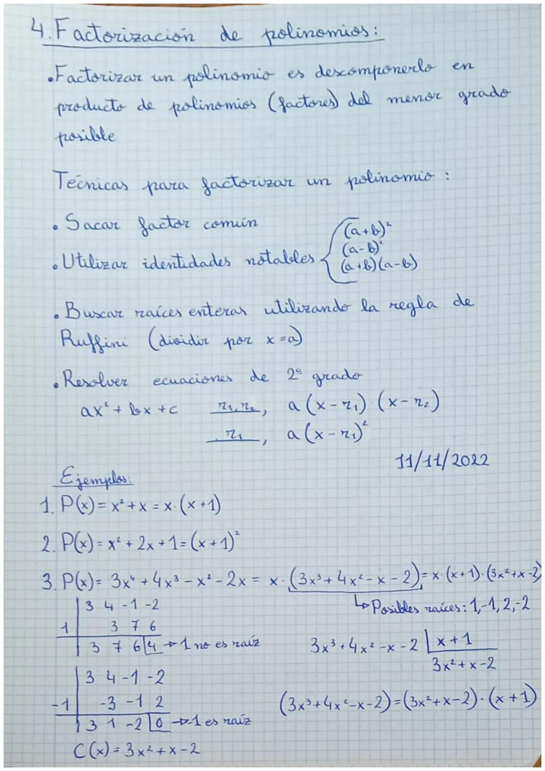 Tema 2: Polinomios y fracciones
algebraicas
1. Polinomios. Operaciones:
1
3 x 5 + 14x4 - 1 x³ + √ = x² + 4 + polinomio grado 5
2
3x5
14x"
1
