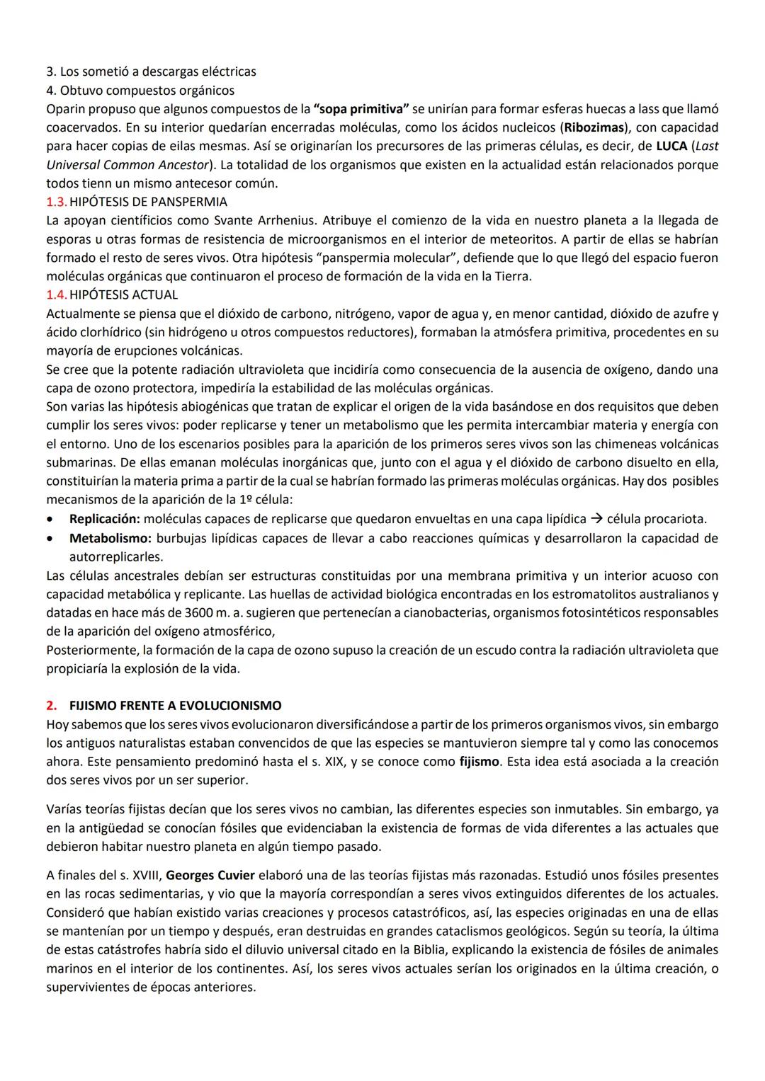 # RESUMEN DE BIOLO ORIGEN DE LA VIDA

1. EL ORIGEN DE LA VIDA

Las modernas teorías sostienen que la vida se originó a partir de moléculas e