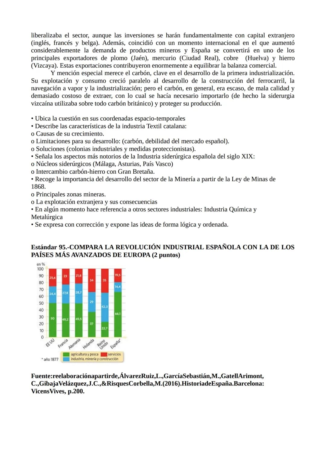 TEMA 8. EBAU.
Estándar 94.-DESCRIBE LA EVOLUCIÓN DE LA INDUSTRIA TEXTIL CATALANA, LA
SIDERURGIA Y LA MINERÍA A LO LARGO DEL SIGLO XIX (2 pun