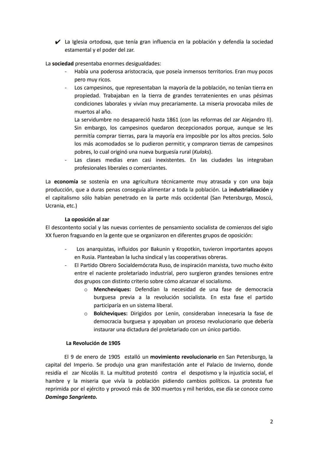 TEMA 7: LA REVOLUCIÓN RUSA Y EL NACIMIENTO DEL ESTADO SOVIÉTICO
Esquema:
1.- Rusia a inicios del siglo XX
1.1 La oposición al zar
1.2 La Rev