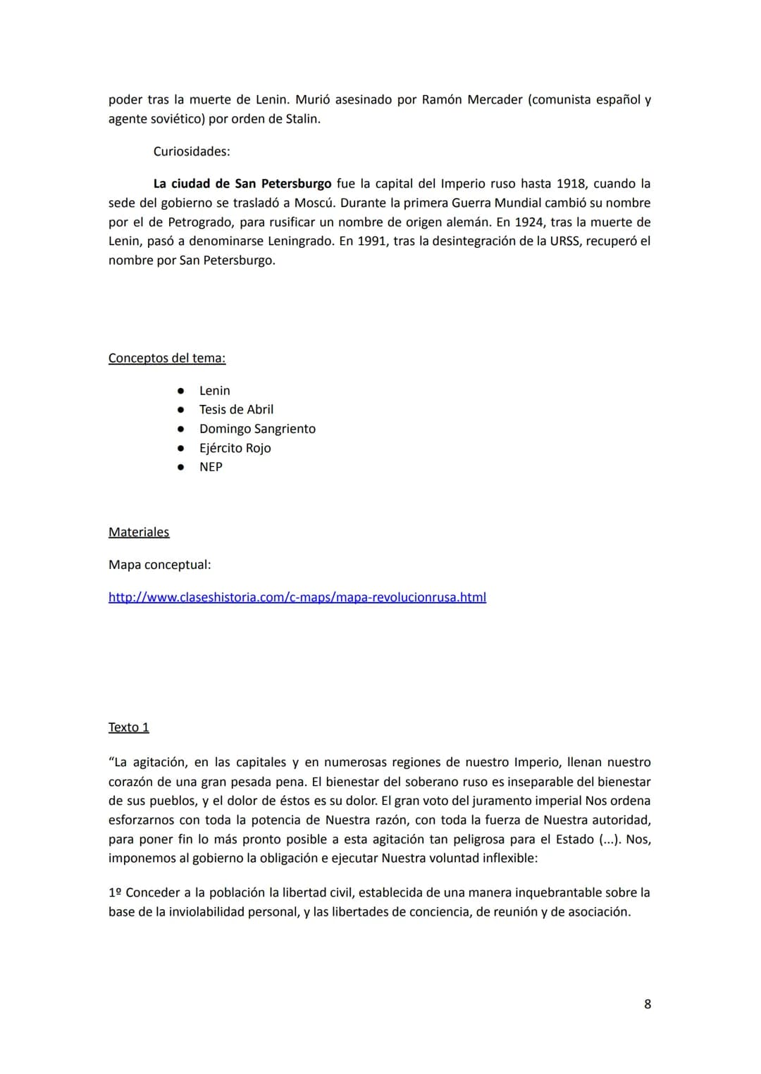 TEMA 7: LA REVOLUCIÓN RUSA Y EL NACIMIENTO DEL ESTADO SOVIÉTICO
Esquema:
1.- Rusia a inicios del siglo XX
1.1 La oposición al zar
1.2 La Rev