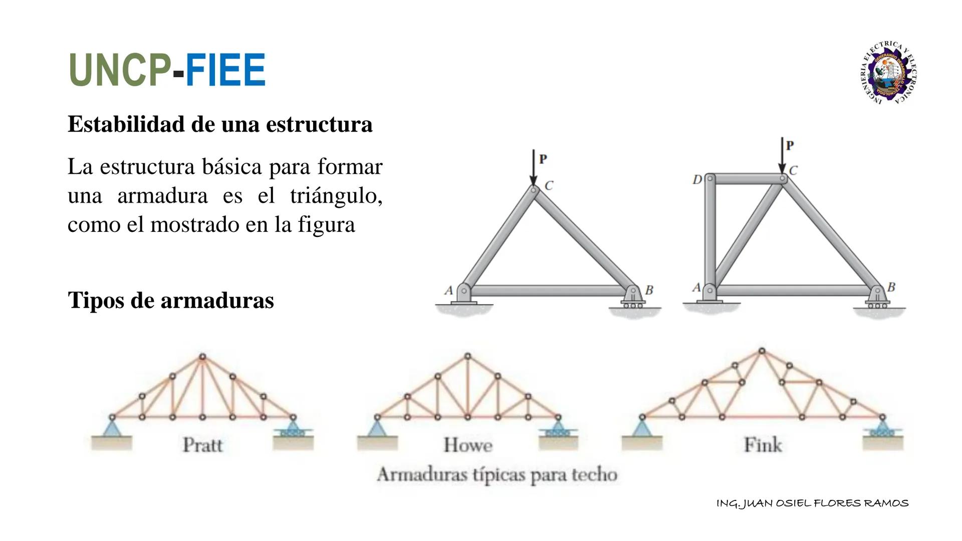 UNCP-FIEE
ARMADURAS
Una armadura es una estructura compuesta de elementos esbeltos unidos entre sí en sus
puntos extremos. Los elementos usa
