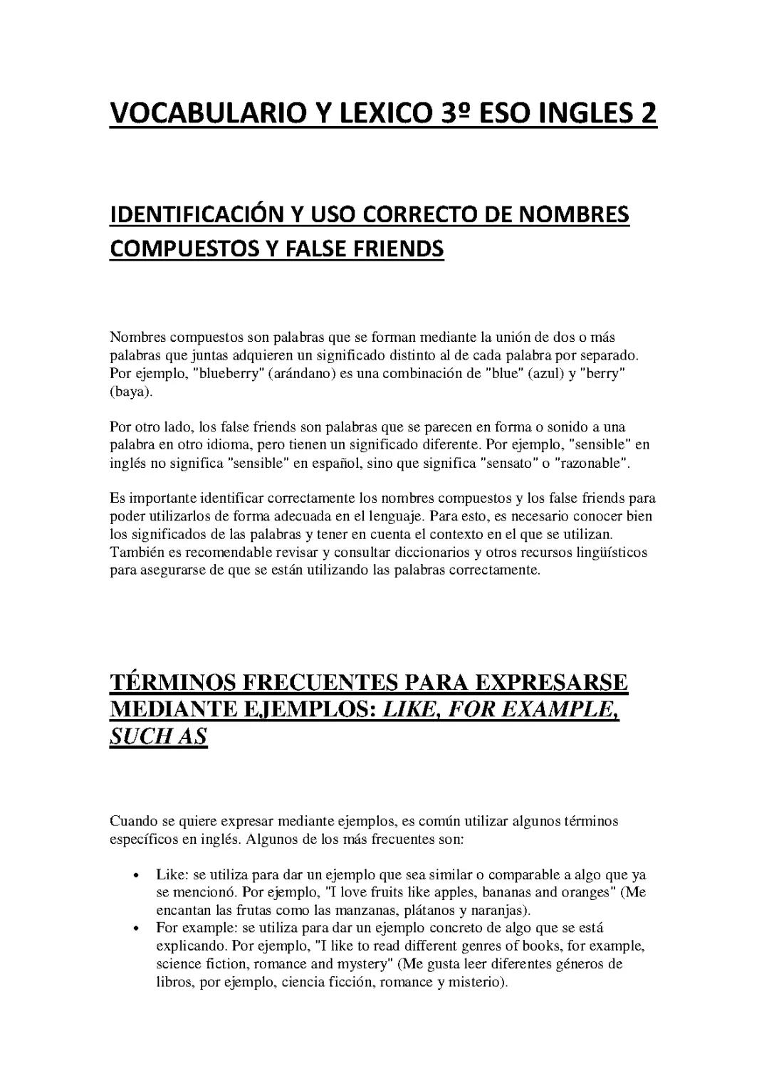 Aprender Vocabulario y Léxico en Inglés para 3º ESO - Unidad 2