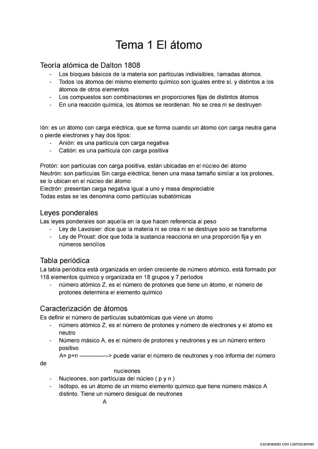 Tema 1 El átomo
Teoría atómica de Dalton 1808
Los bloques básicos de la materia son partículas indivisibles, llamadas átomos.
Todos los átom
