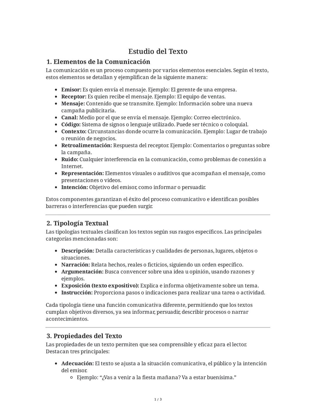 Estudio del Texto
1. Elementos de la Comunicación
La comunicación es un proceso compuesto por varios elementos esenciales. Según el texto,
e