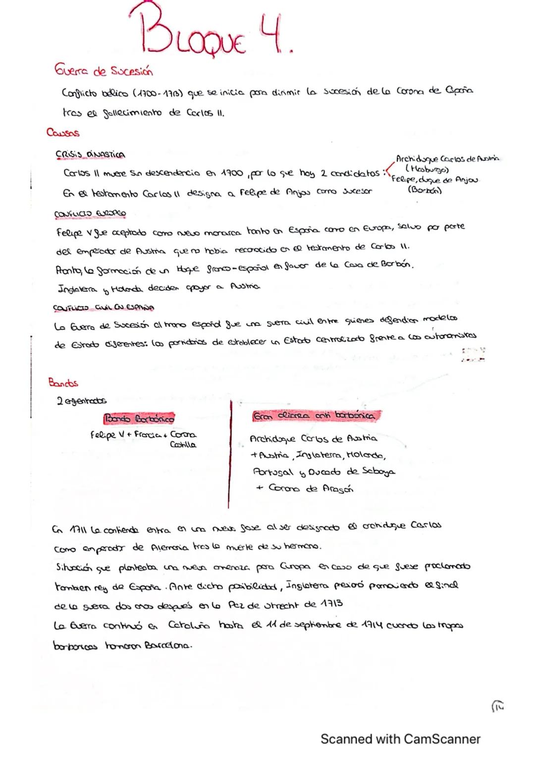 BLOQUE 4.
Guerra de Sucesión
Conflicto bélico (1700-1733) que se inicia para dirimir la sucesión de la Corona de Gipoña
tras el fallecimient