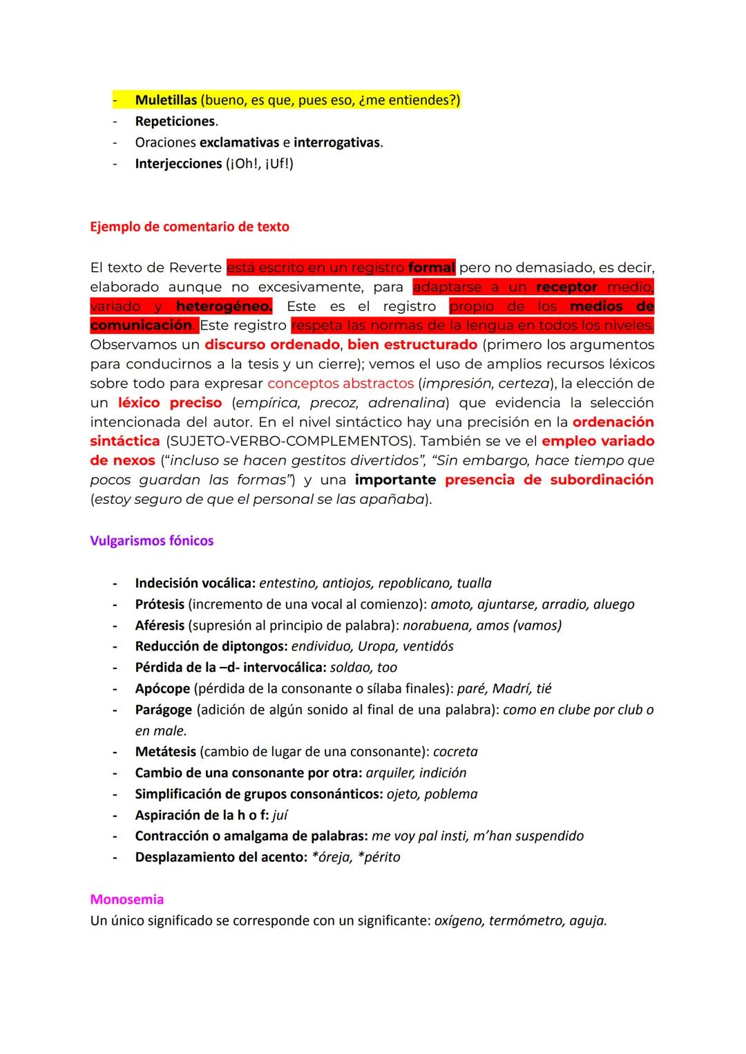 # Analizar el registro lingüístico - Comentario de texto

1. Características del registro formal o culto

Se adapta a un receptor medio, var
