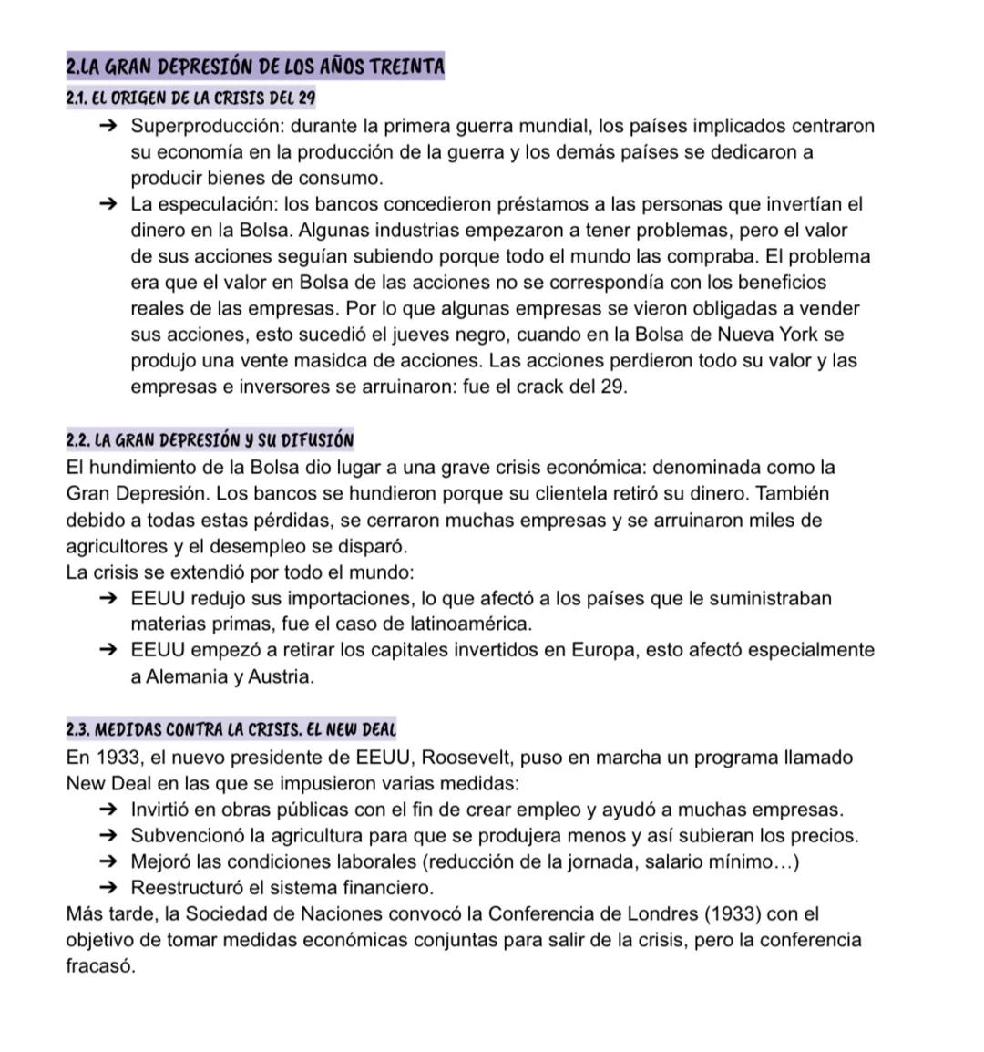 2.LA GRAN DEPRESIÓN DE LOS AÑOS TREINTA

2.1. EL ORIGEN DE LA CRISIS DEL 29

→ Superproducción: durante la primera guerra mundial, los paíse