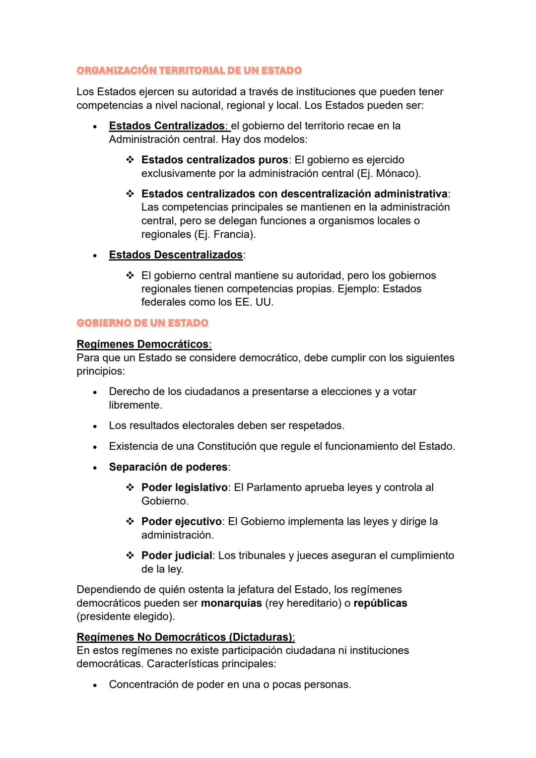 TEMA 2: LA ORGANIZACIÓN POLÍTICA
DIFERENCIA ENTRE ESTADO Y GOBIERNO
•
Estado: Es una organización política y administrativa que regula la
so