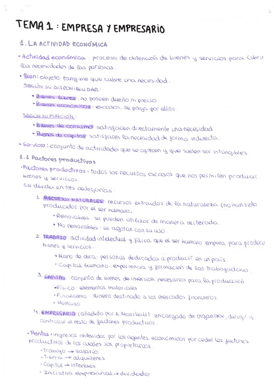 TEMA 1: EMPRESA Y EMPRESARIO
1. LA ACTIVIDAD ECONÓMICA
Actividad económica proceso de obtención de bienes y servicios para cubric
las necesi