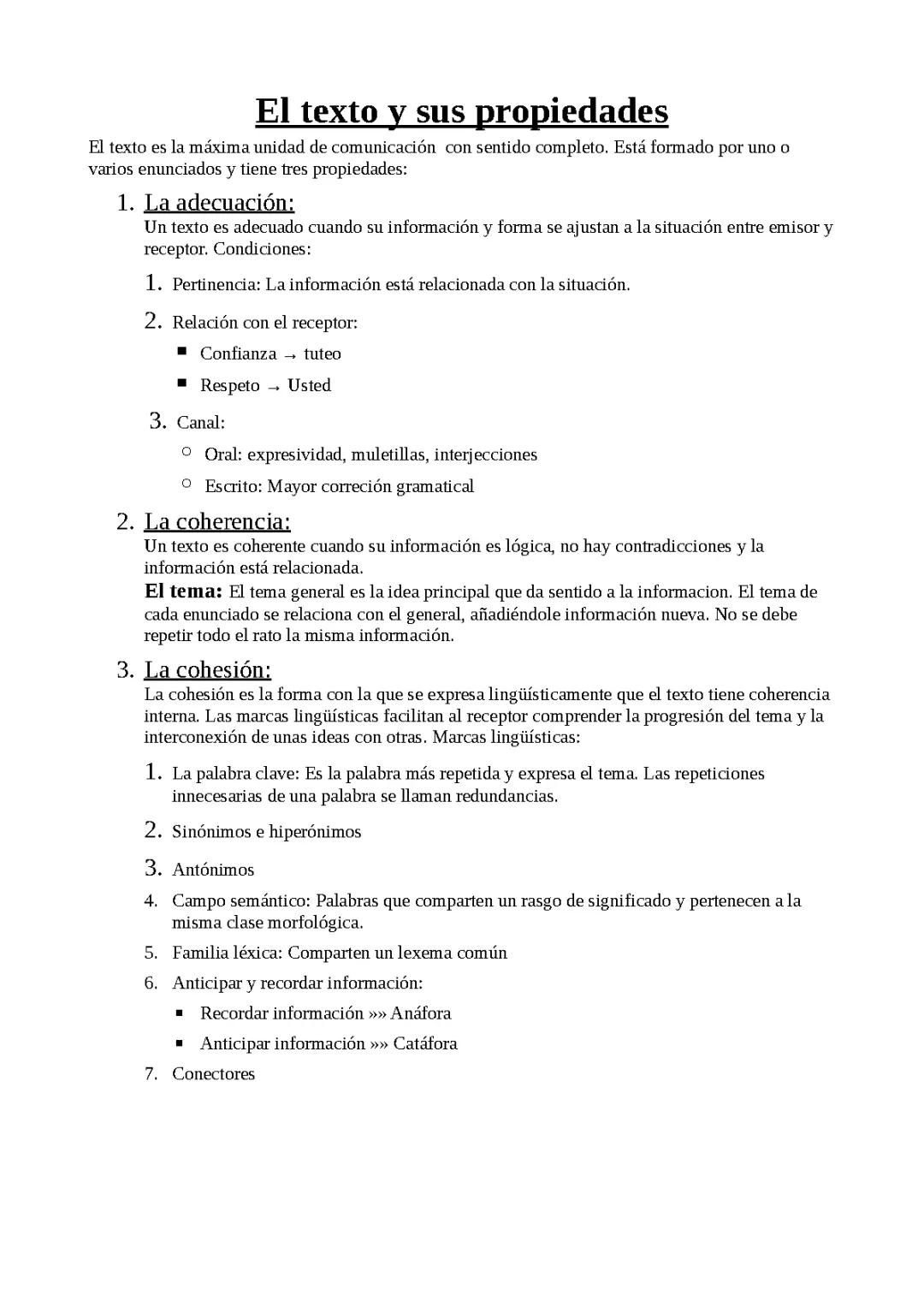 El texto y sus propiedades