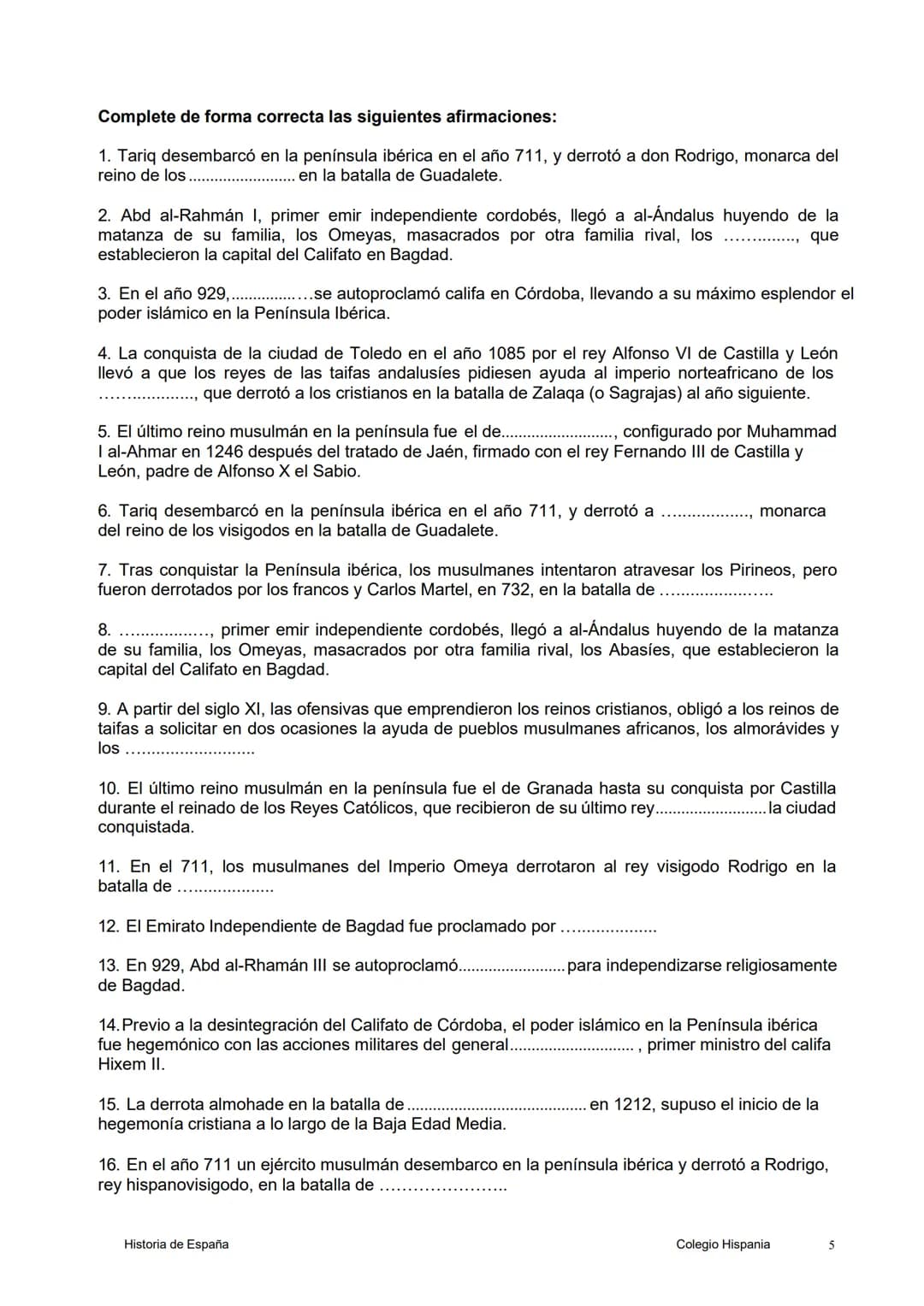 2. AL-ÁNDALUS. EVOLUCIÓN POLÍTICA.
Introducción
En el año 711, un ejército bereber procedente del norte de África inició la conquista de la
