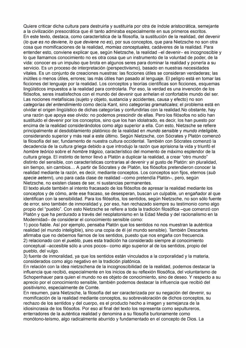 Resumen y análisis por fragmentos del texto:
TEXTO I: LA IDIOSINCRASIA DE LOS FILÓSOFOS: EL MIEDO AL DEVENIR.
Resumen
En este texto, en prim