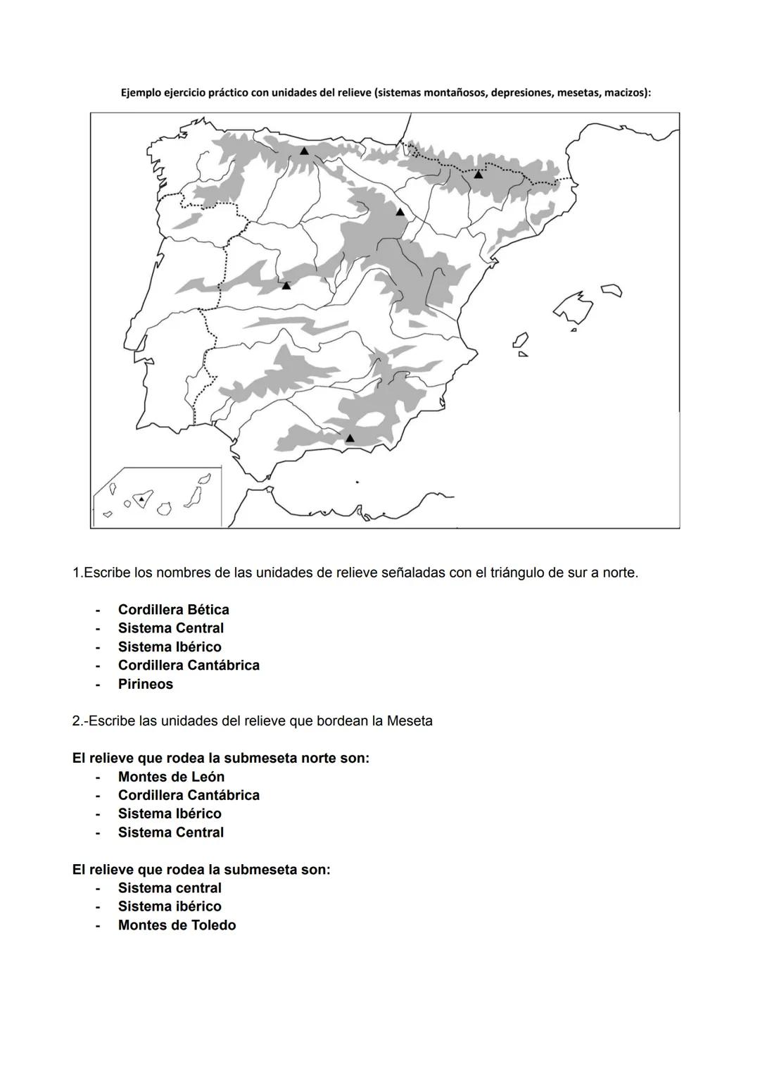 B1.1 Mapa Físico: Identificación y localización de las grandes unidades de relieve (1 puntos cada
cuestión) (Total: 2 puntos).
Vas a realiza
