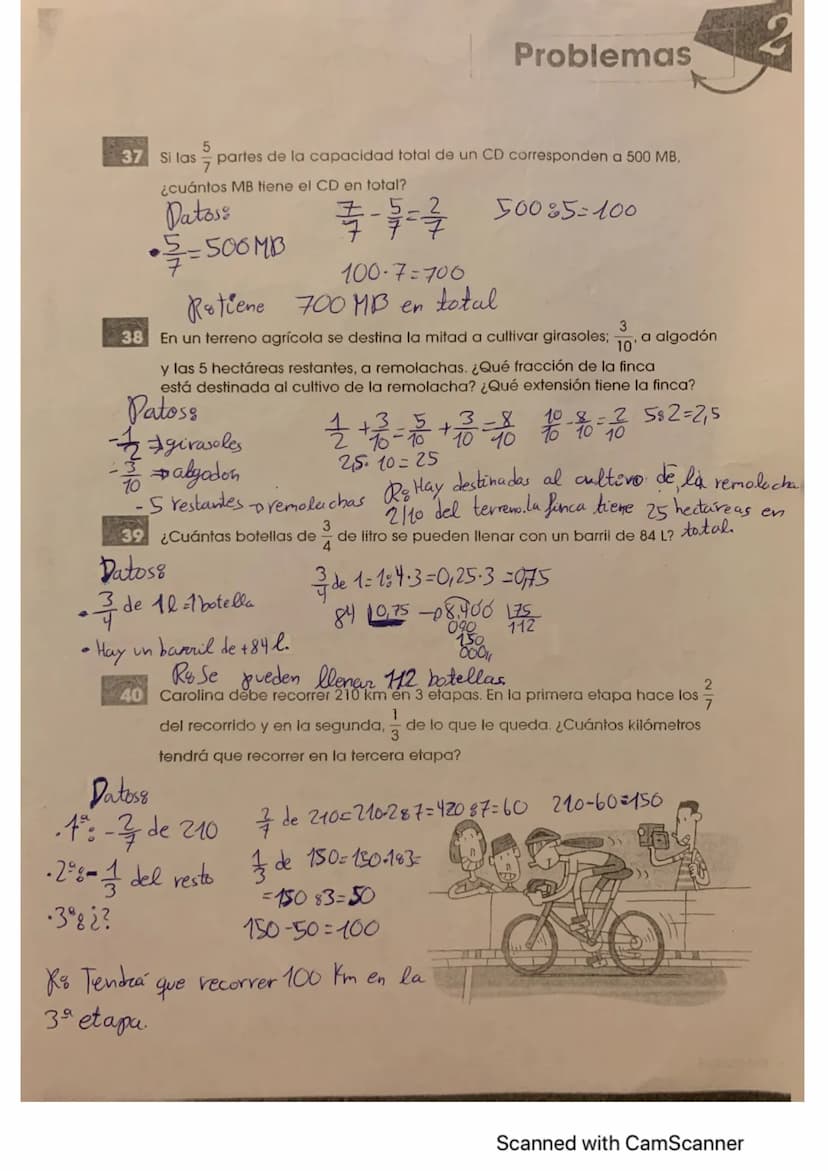 Problemas
3
33 En un instituto hay 630 alumnos. Si
¿Y cuántas alumnas?
1²/7
son chicos, ¿cuántos alumnos hay en total?
Patos 8
-630-total
- 