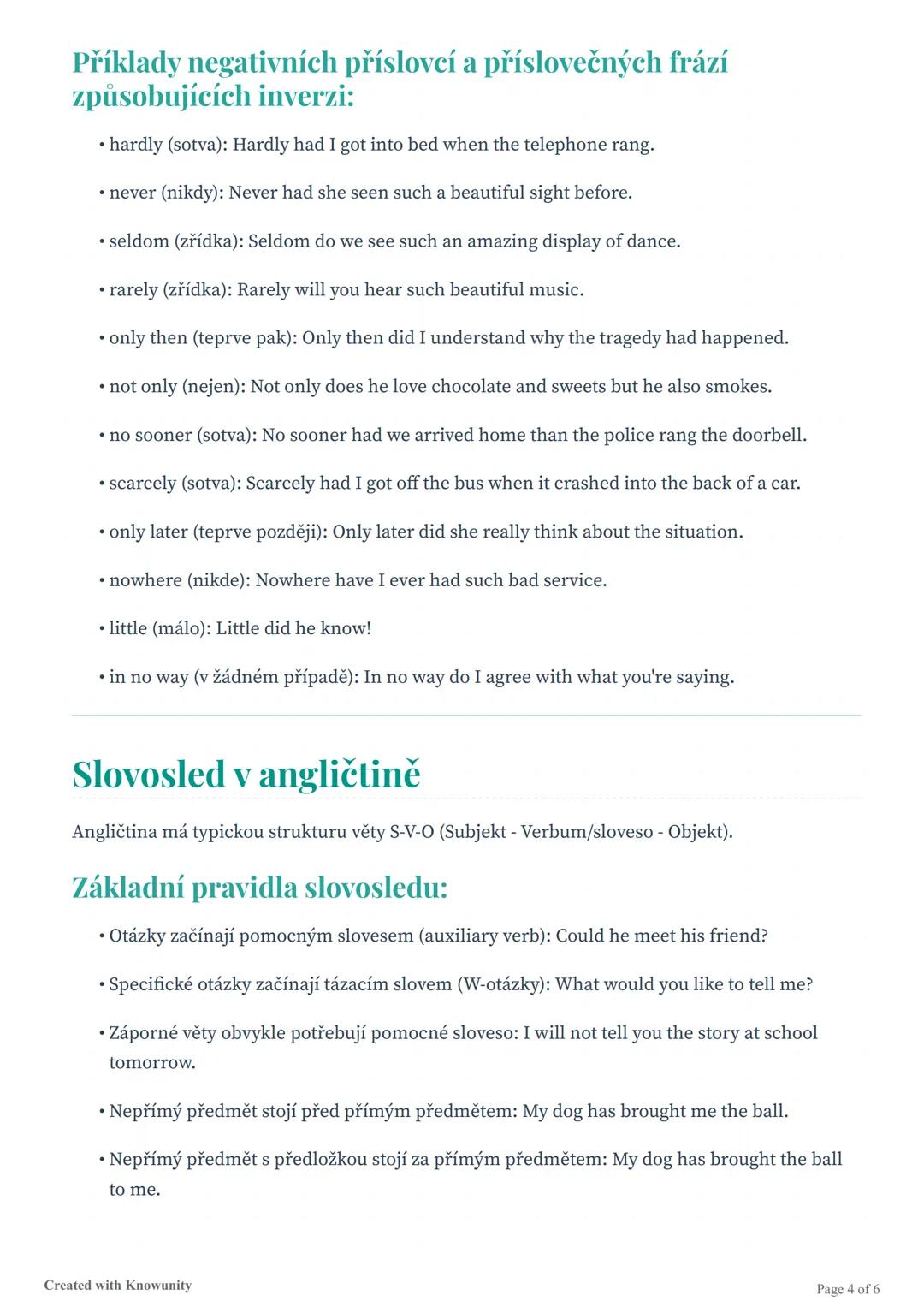 # Inverze, slovosled a mediace v
angličtině

Studijní materiál zaměřený na pravidla inverze, slovosledu a mediace v anglickém jazyce s
přehl