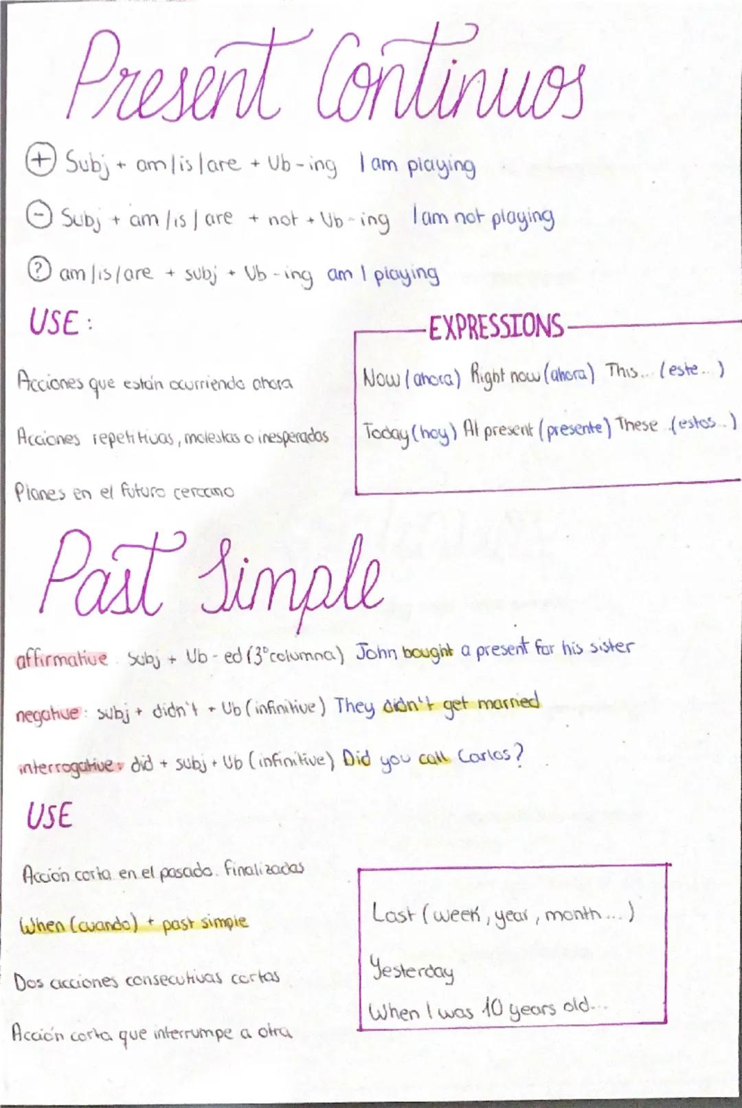 Presente continuo, pasado simple y pasado perfecto