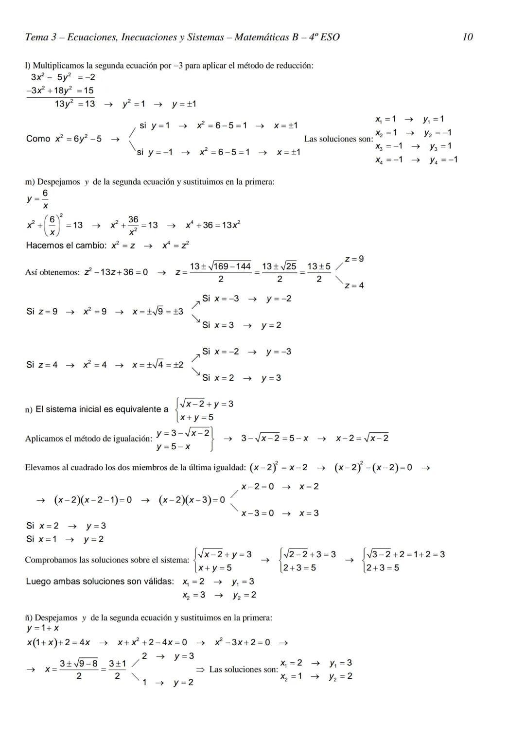 Tema 3- Ecuaciones, Inecuaciones y Sistemas - Matemáticas B- 4º ESO
TEMA 3 - ECUACIONES, INECUACIONES Y SISTEMAS
RESOLUCIÓN DE ECUACIONES
EJ