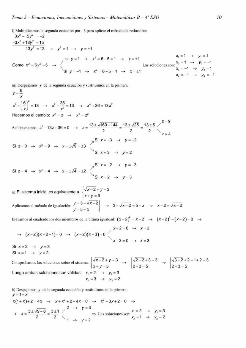 Tema 3- Ecuaciones, Inecuaciones y Sistemas - Matemáticas B- 4º ESO
TEMA 3 - ECUACIONES, INECUACIONES Y SISTEMAS
RESOLUCIÓN DE ECUACIONES
EJ