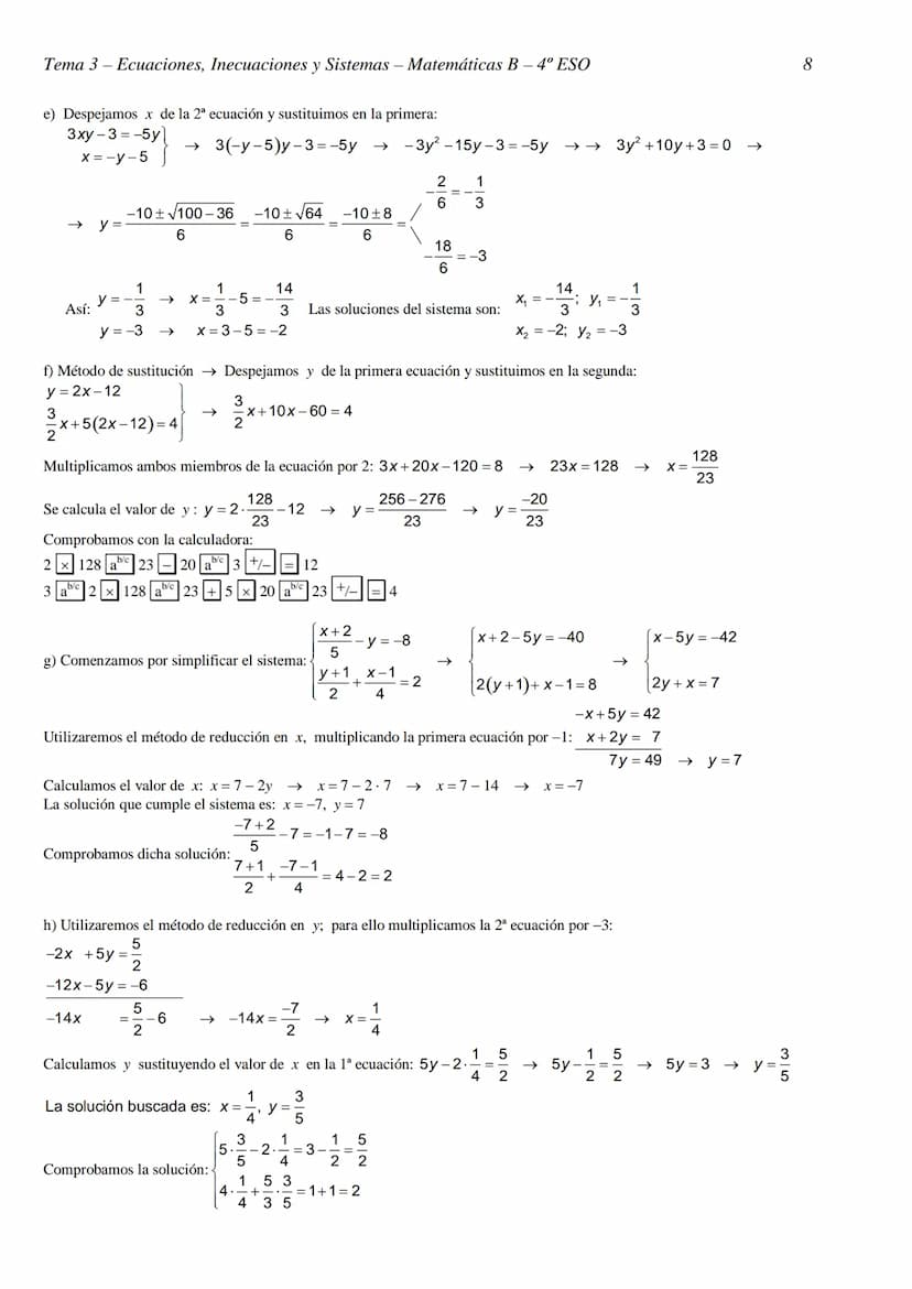 Tema 3- Ecuaciones, Inecuaciones y Sistemas - Matemáticas B- 4º ESO
TEMA 3 - ECUACIONES, INECUACIONES Y SISTEMAS
RESOLUCIÓN DE ECUACIONES
EJ