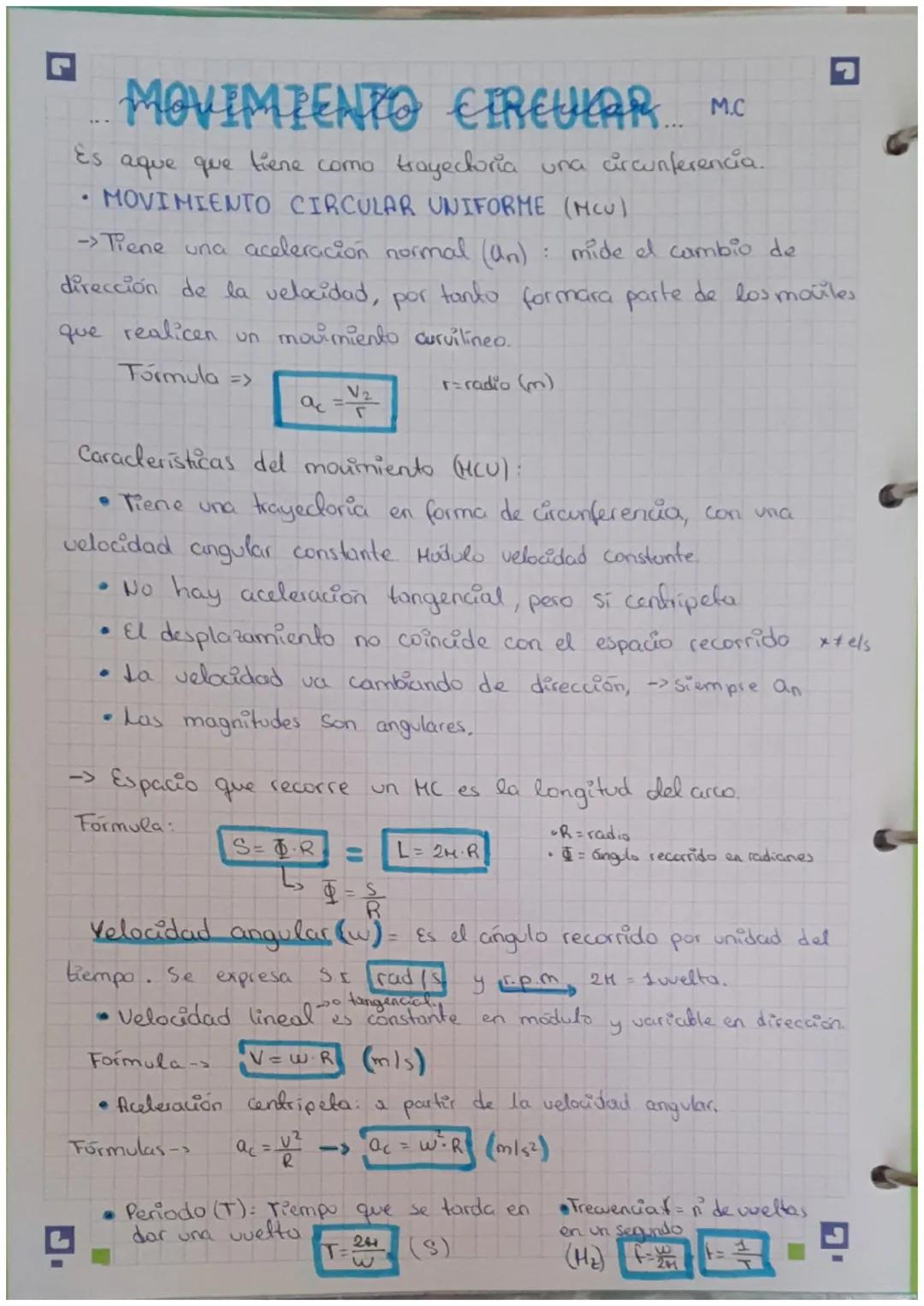 # MOVIMIENTO CIRCULAR. M.C

Es aque que tiene como trayectoria una circunferencia.

*   MOVIMIENTO CIRCULAR UNIFORME (MCU)

→Tiene una acele