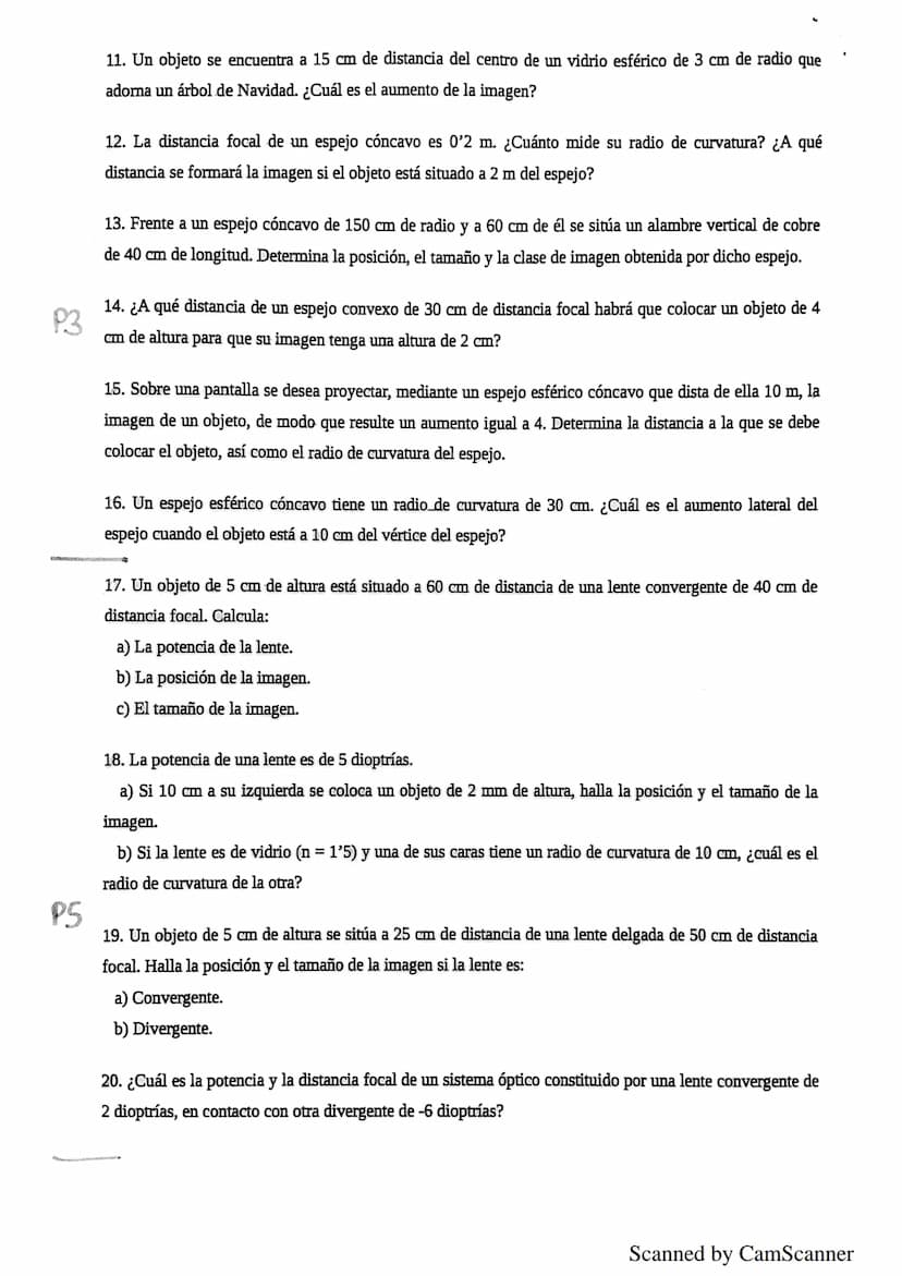 EJERCICIOS DE FÍSICA. TEMA 4: ÓPTICA.
P2 1. ¿Qué diferencias fundamentales existen entre una imagen real y una virtual?
2. Delante de un esp