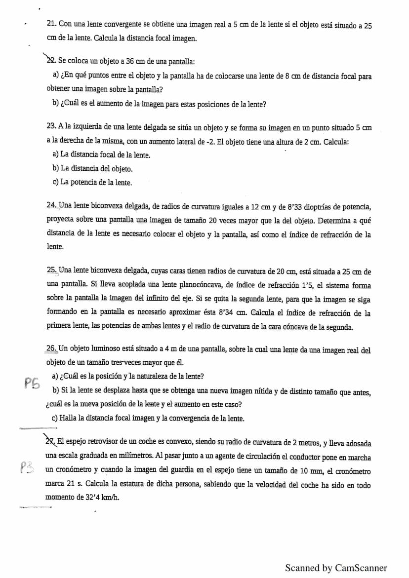 EJERCICIOS DE FÍSICA. TEMA 4: ÓPTICA.
P2 1. ¿Qué diferencias fundamentales existen entre una imagen real y una virtual?
2. Delante de un esp
