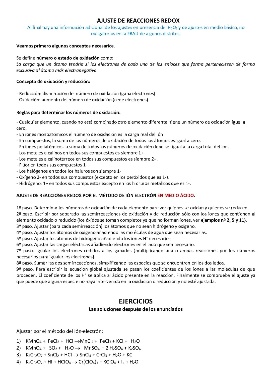 EJERCICIOS RESUELTOS AJUSTE REDOX