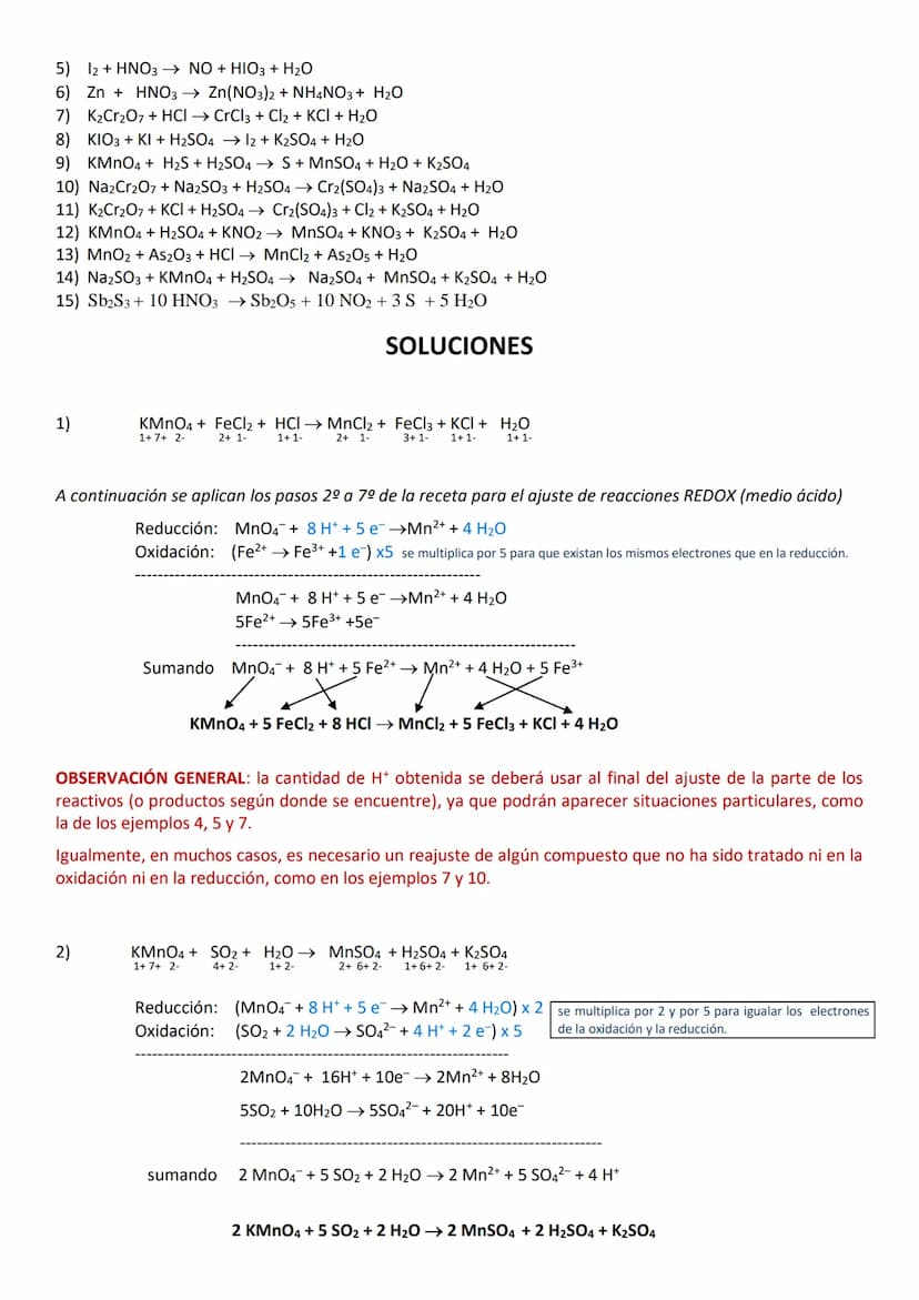 AJUSTE DE REACCIONES REDOX
Al final hay una información adicional de los ajustes en presencia de H₂O₂ y de ajustes en medio básico, no
oblig