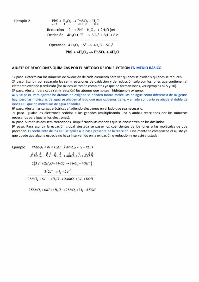 AJUSTE DE REACCIONES REDOX
Al final hay una información adicional de los ajustes en presencia de H₂O₂ y de ajustes en medio básico, no
oblig