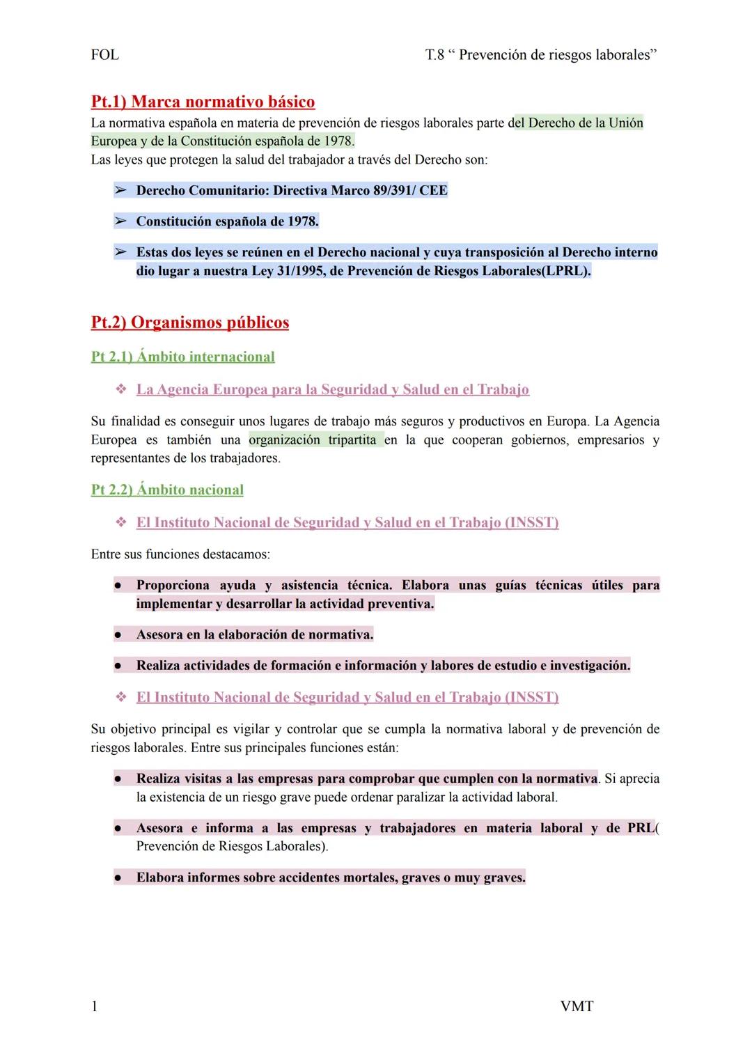 FOL
T.8 " Prevención de riesgos laborales"

Pt.1) Marca normativo básico

La normativa española en materia de prevención de riesgos laborale